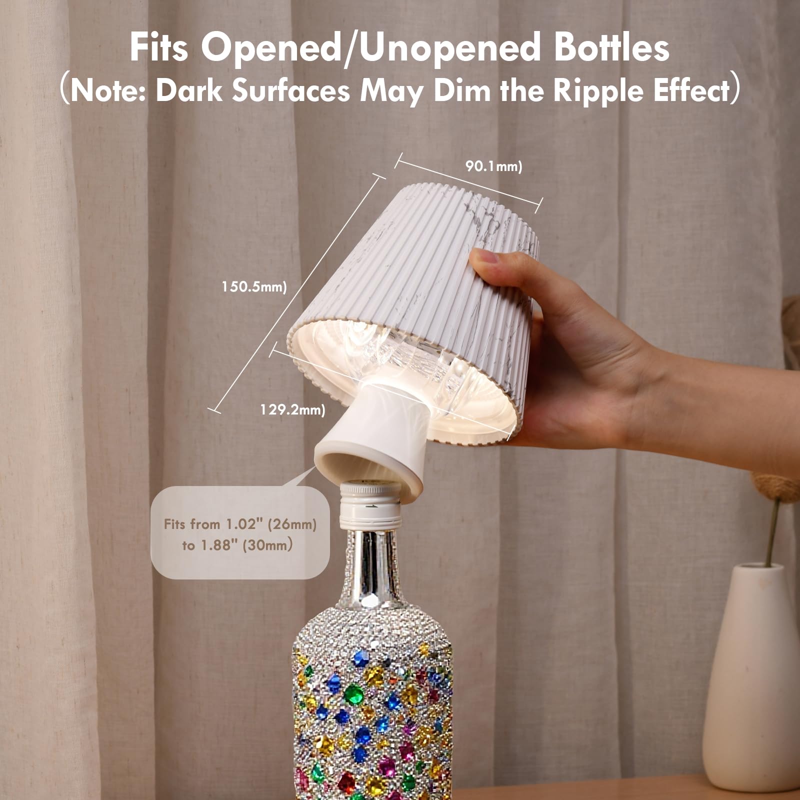 WILIT Wireless Bottle Lamp Shade, RGB Color Changing LED Night Light, 5.12x5.12x6.1 inches, Dynamic RGB-Marble, Gifts for Teens & Women