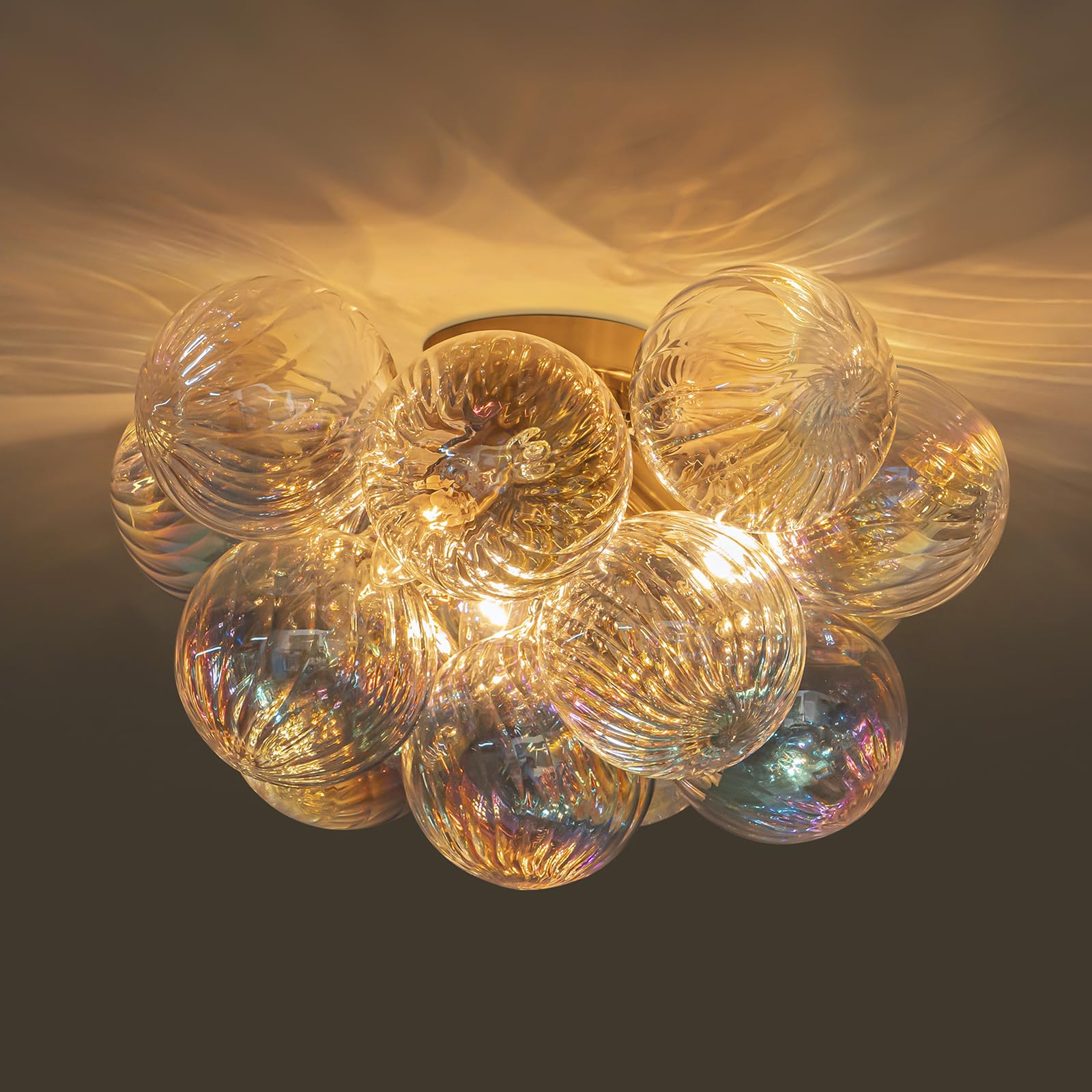 Semi Flush Mount Ceiling Light 18.5-Glass Bubble Chandelier Lighting Modern Hallway Light Fixtures Brushed Gold With 13 Swirled Colorful Globe For Dining Room Kitchen Bathroom Entryway Bedroom