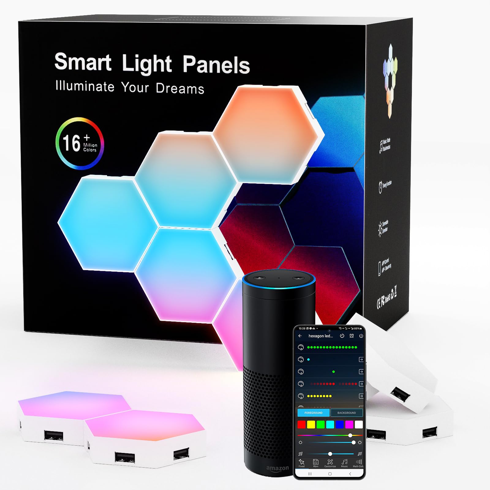 Aurevita Hexagon Ld Wall Panels, 10 PCS Smart WiFi Hexagon Led Wall Lights Sync Music, Gaming Led Compatible with Alexa for Livi