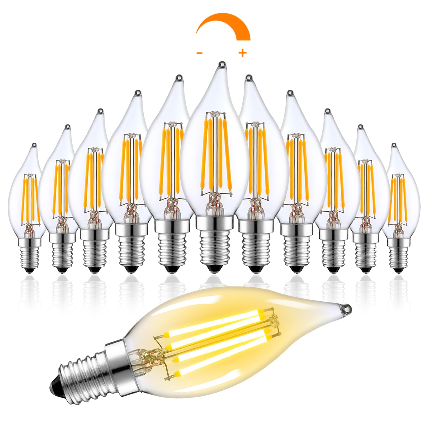 Loniuto Led Light Bulbs 60 Watt Equivalent, 12 Pack Vintage Led Flame Tip Candelabra Bulb, E12 Led Bulb Dimmable 2700K Soft Warm