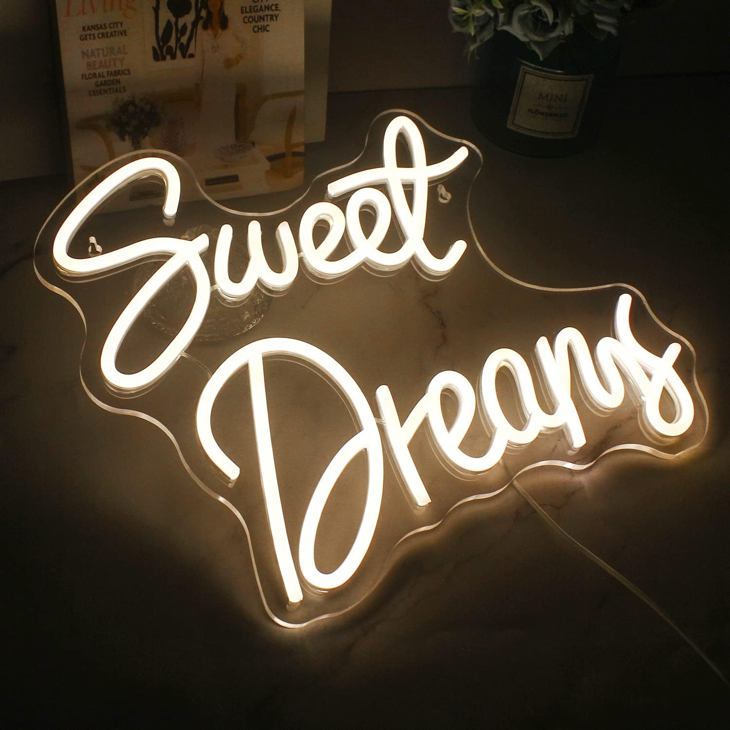 ineonlife Neon Sign Warm White LED Light Up Wall Decor 15x12.6 inches Sweet Dreams for Bedroom and Party Decoration