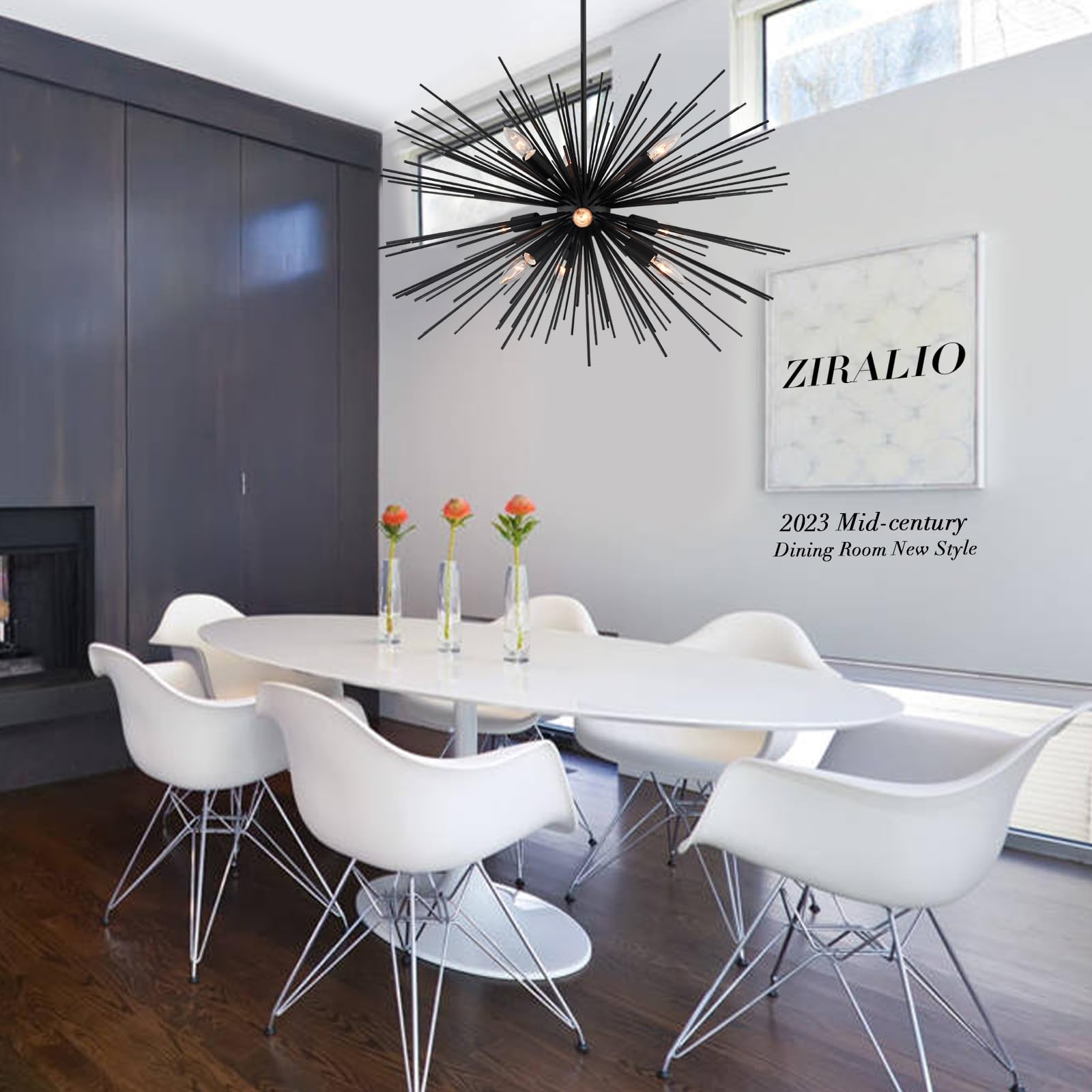 ZIRALIO Black Sputnik Chandelier - Modern 9-Light Fixture for Dining Room, Living Room, Kitchen, 29in, Metal, Model YB210510-5-9B