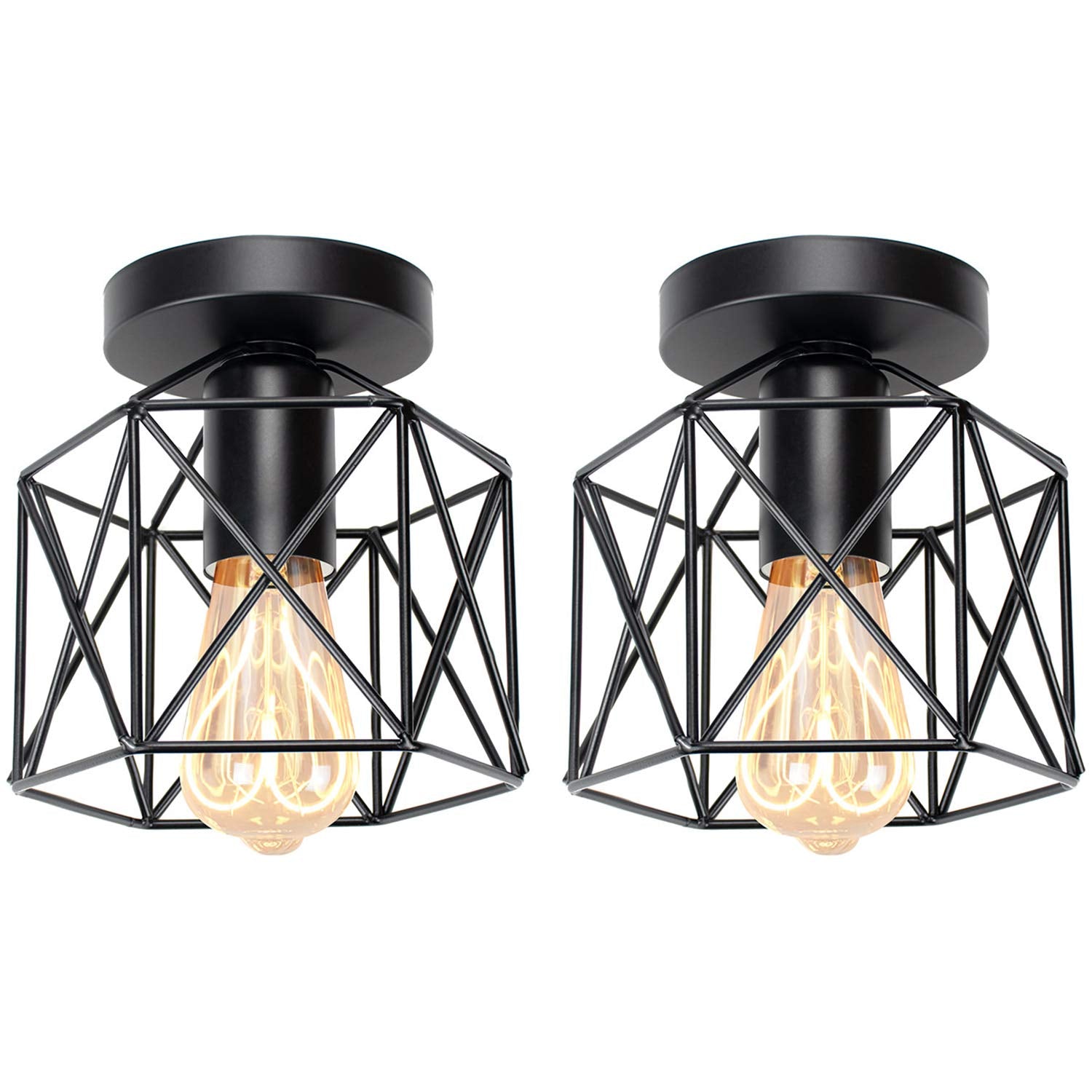 Hedume Semi-Flush Mount Ceiling Light, Black Industrial Pendant Fixture, E27, for Hallway, Stairway, Bedroom, Kitchen