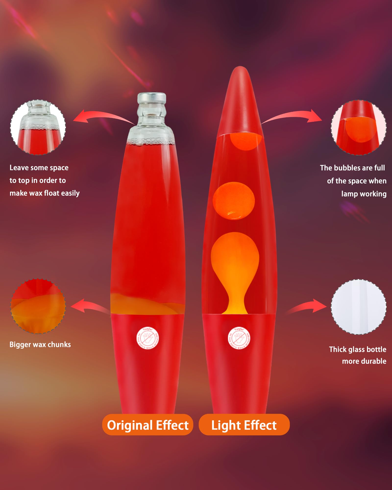 Vanful Liquid Motion Lamp, 16in Red Base with Red Liquid and Orange Wax, Suitable for Kids and mature-themeds, Great for Bedroom and Party Decor