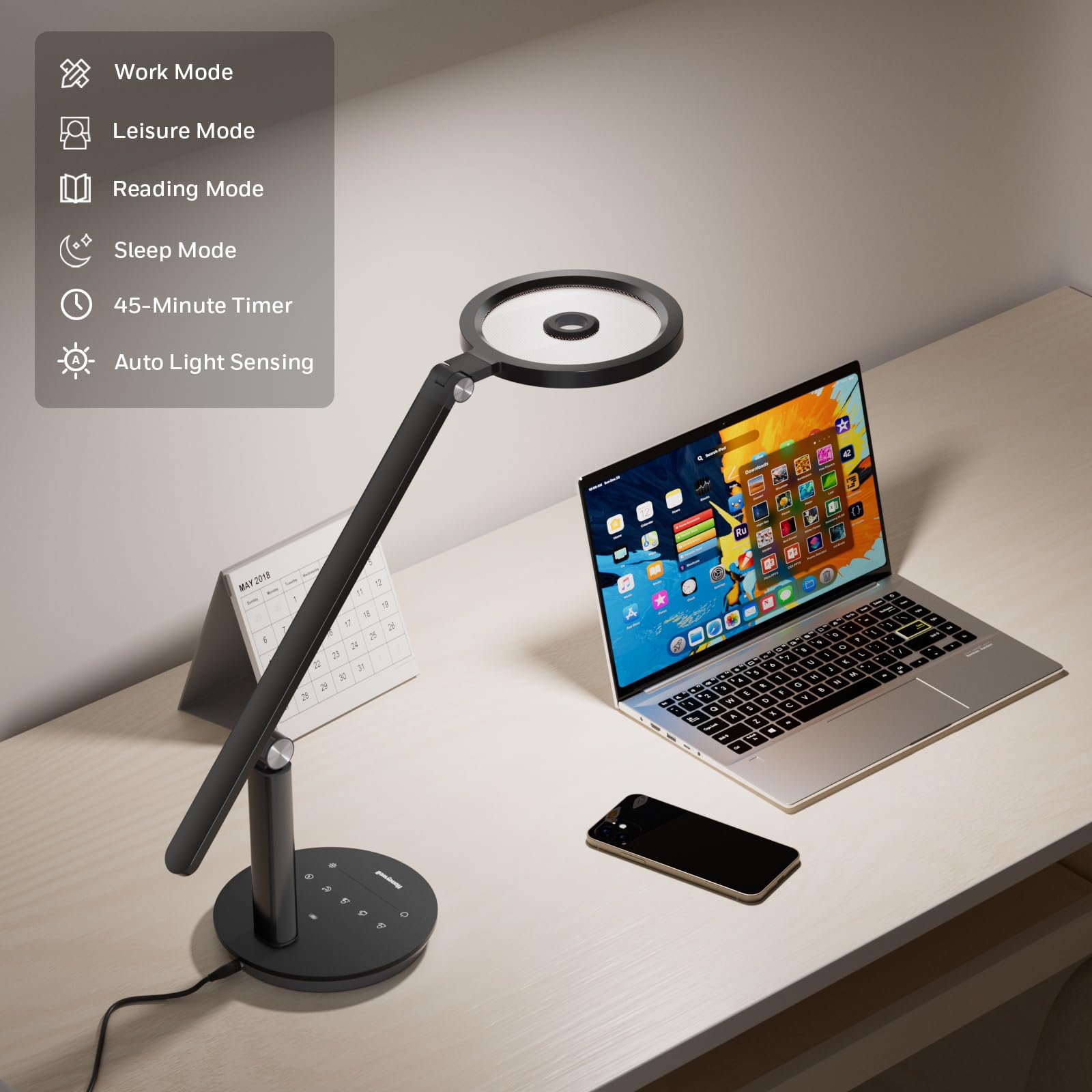 Honeywell Desk Lamp H6 Sunturalux™ LED, 800LM Dimmable, Touch Control, Black