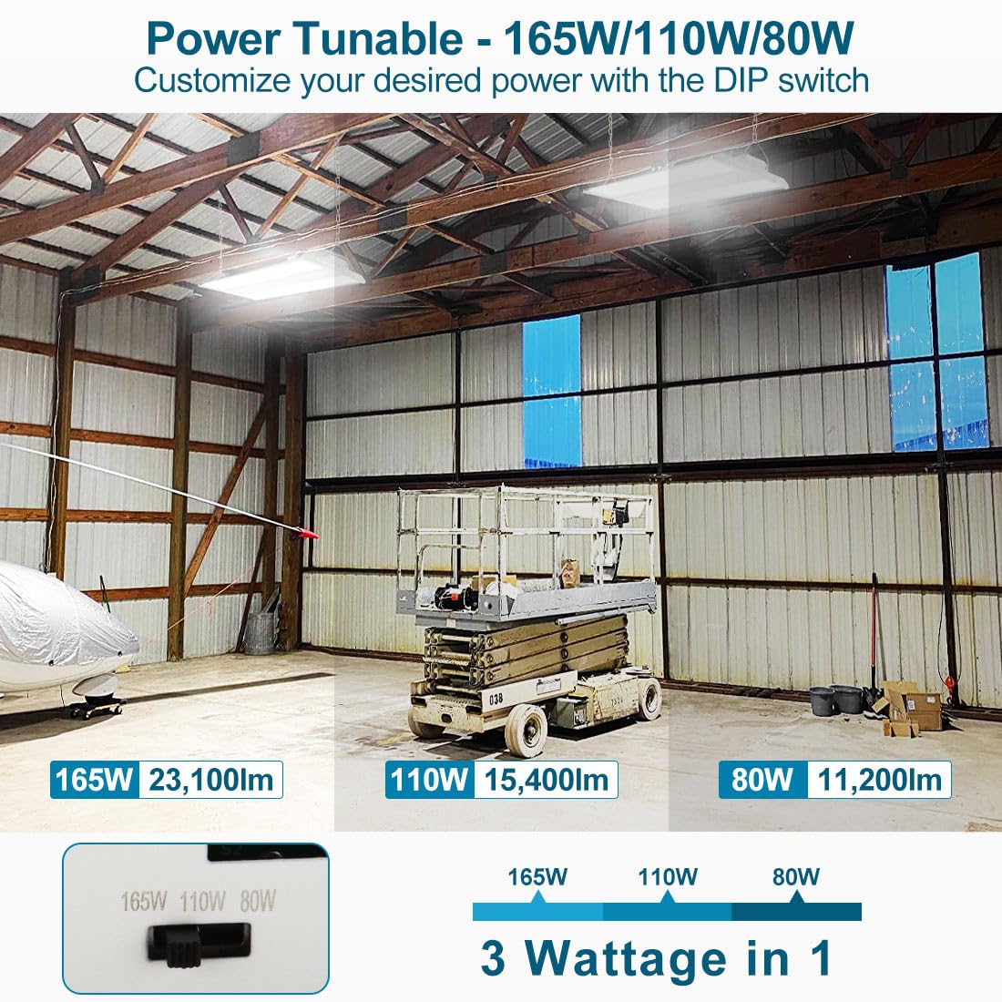 Xbuyee 4-Pack Led High Bay Shop Light Commercial 165W 23100 Lumens 5000K 100-277V Dimmable, 2Ft Linear Hanging Bay Lights For Wa