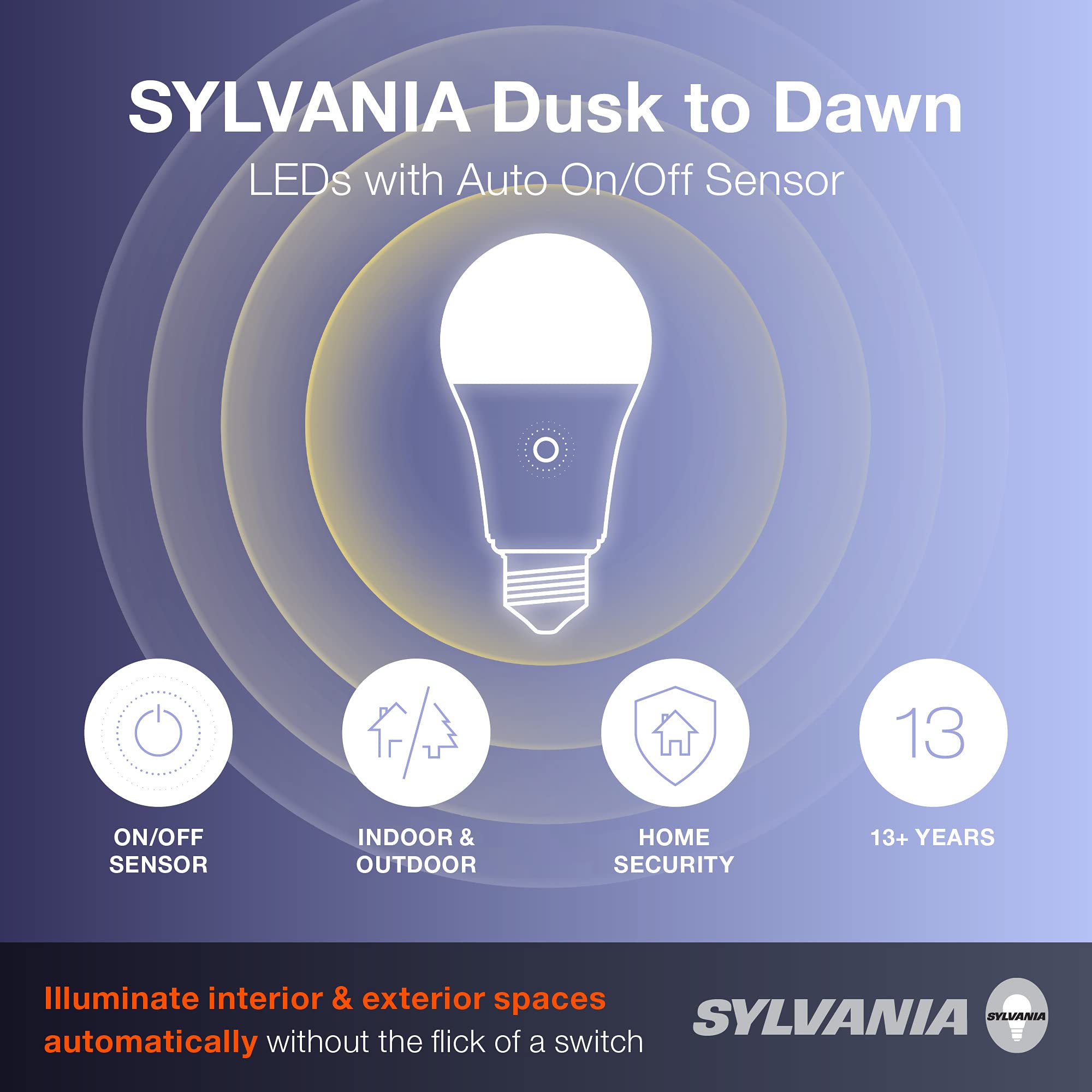 LEDVANCE SYLVANIA Dusk to Dawn A21 LED Light Bulb, 100W=13W, 1500 Lumens, 5000K Daylight, 6 Pack,