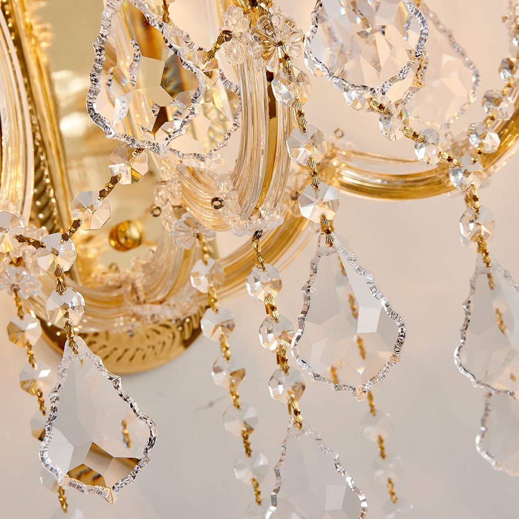 TMAFON Large Crystal Wall Lamp Chandelier - 6 Lights, Gold, Steel/Glass/Crystal, Model TMAZ-10130-06GOW