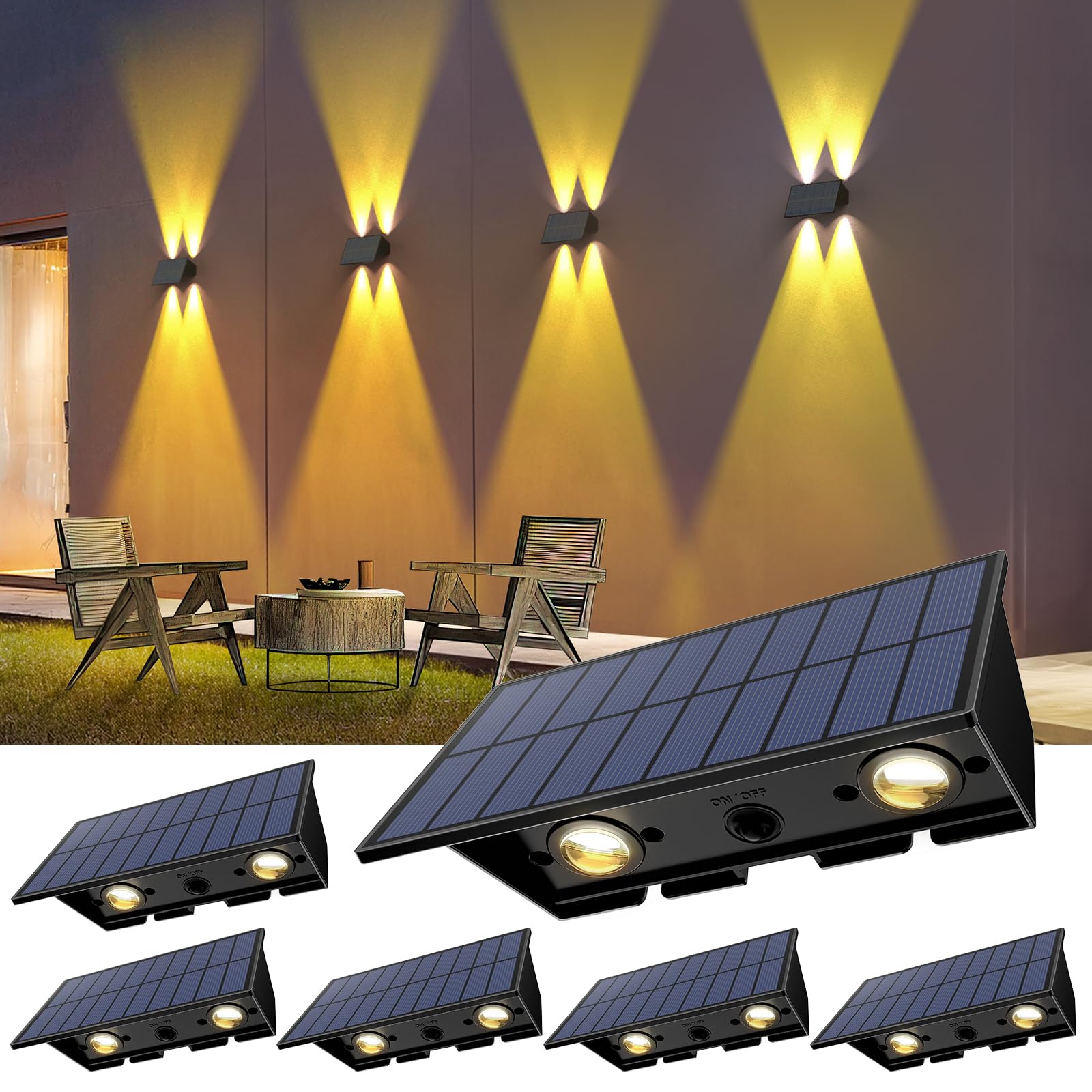 UGDLUCK Solar Outdoor Lights, 6PACK Solar Wall Lights Outdoor Up and Down Waterproof IP54 Super Bright Solar Fence Light for Yar