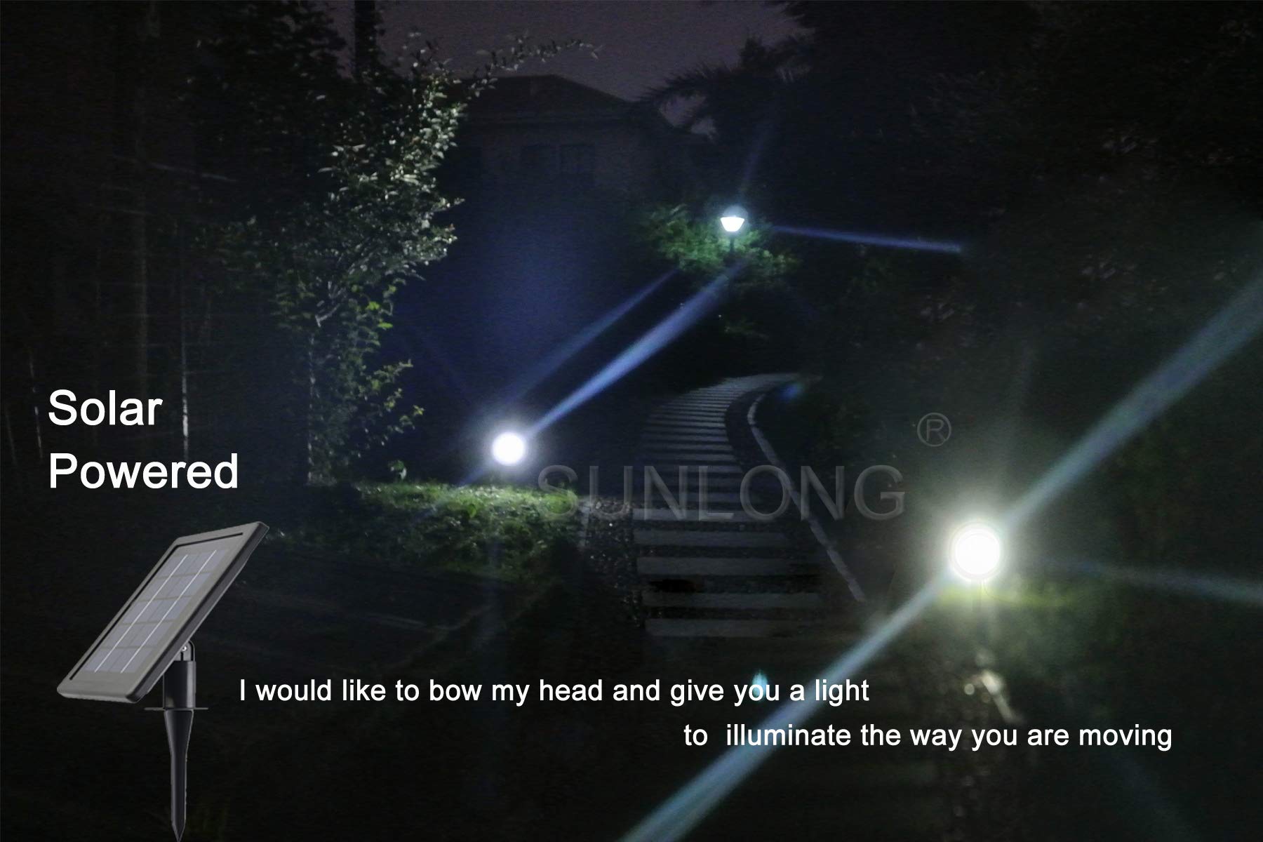 SUNLONG Solar Powered Spot Lights - Waterproof 2-in-1 Adjustable Brightness for Yard, Flagpole, Landscape - 2 x Spots, White, Model SLSP00