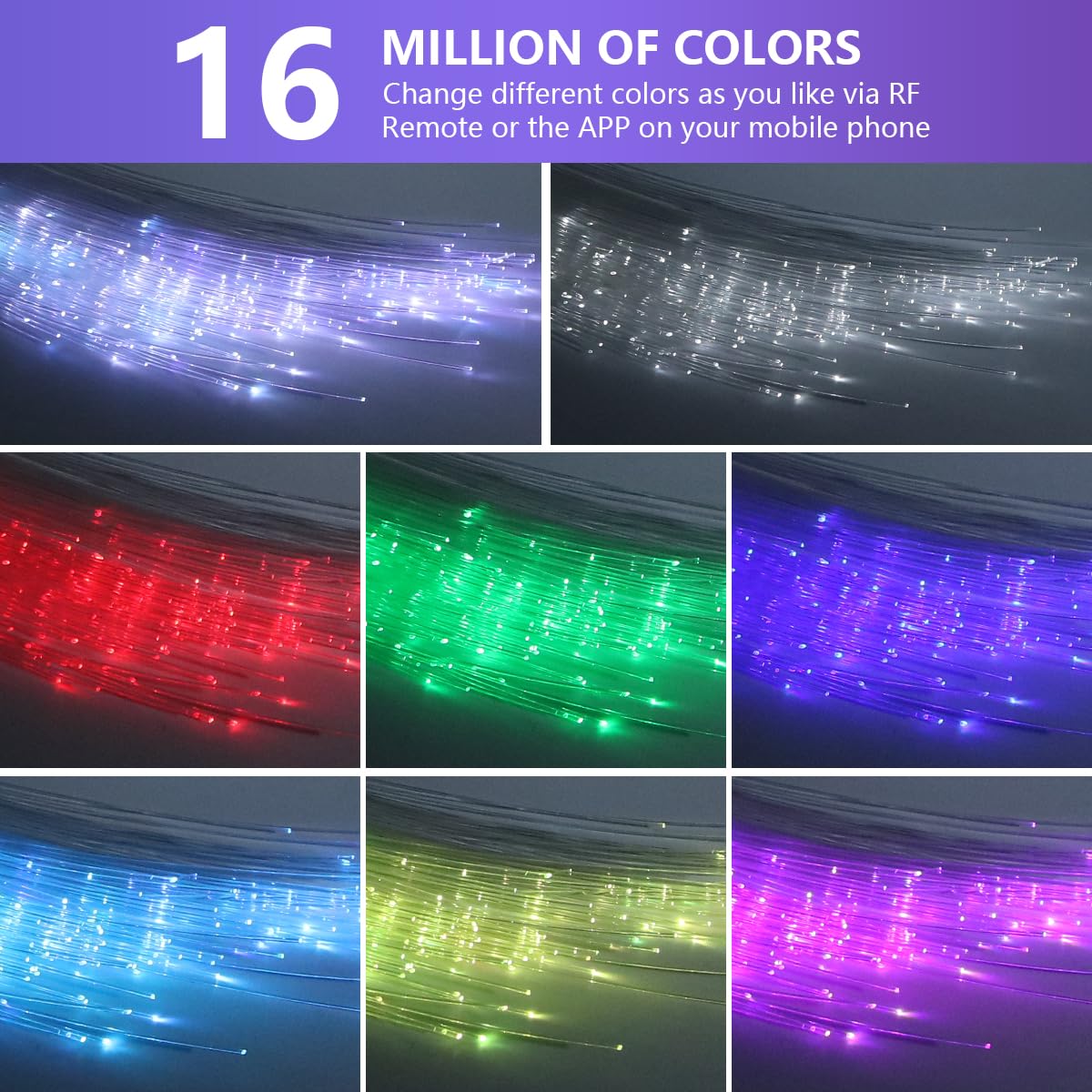 Car Starlight Headliner Kit, Twinkle & Sound Activate Rgbw 16W Fiber Optic Lights With Bluetooth App & Remote Control, 450 Pcs*0