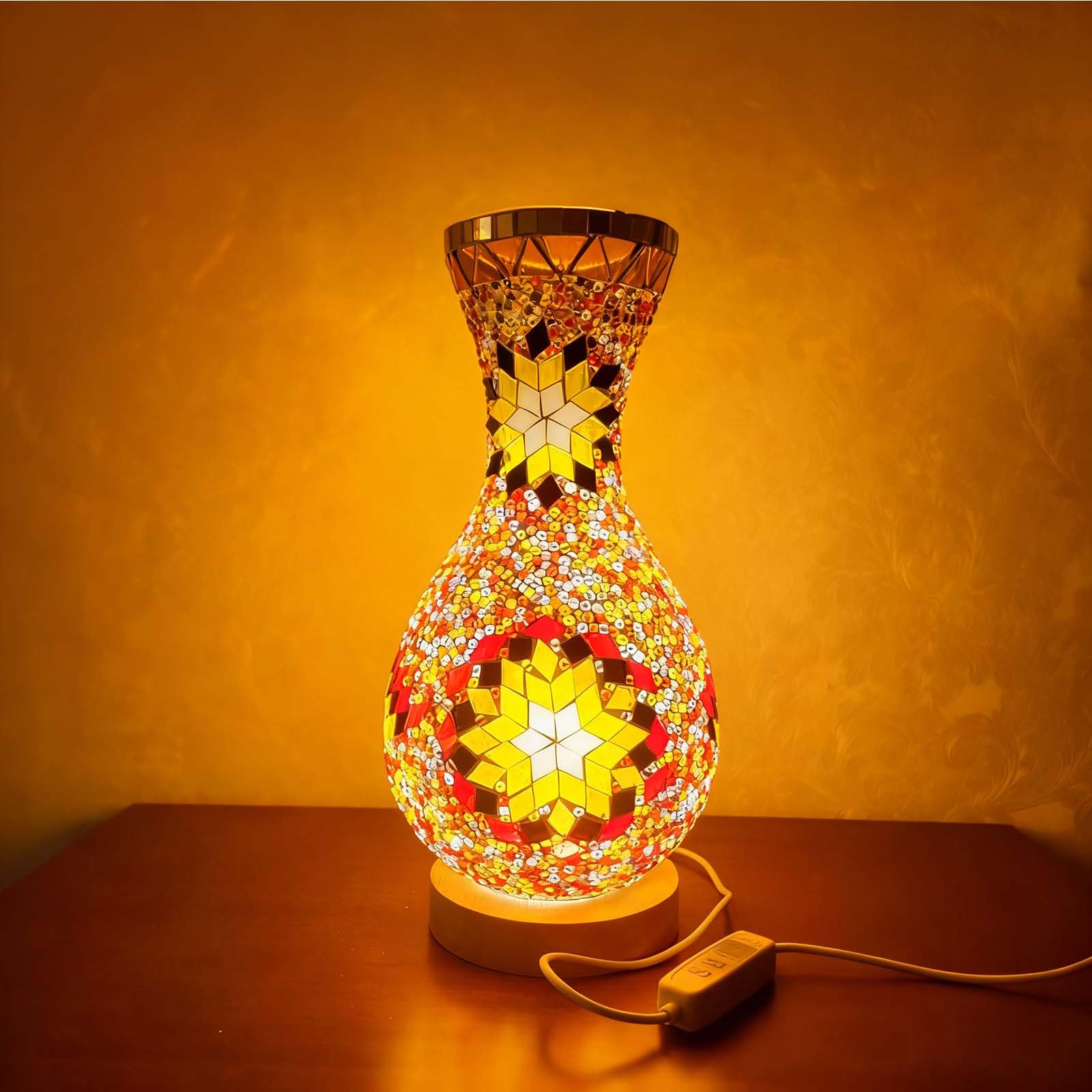 wpdash Ambient Plug-in Turkish Table Lamp - Wood Base USB Power Can Hold Water for Bedside Reading Enhancing Window Sill Decor o