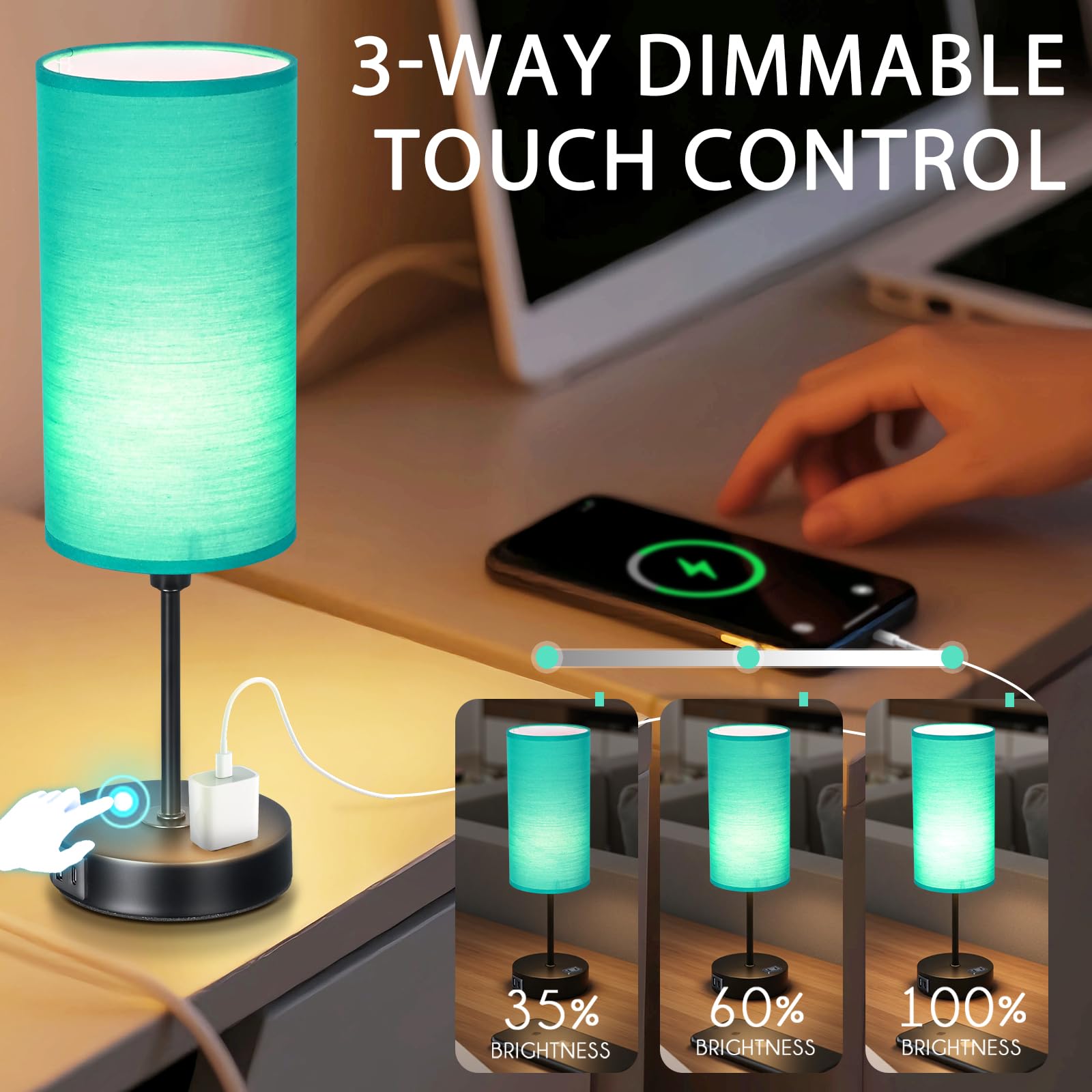 Gugsey Table Lamp With Usb Port - Desk Lamp, Green Touch Lamp, Bedside Lamps, 3 Way Dimmable Small Lamps For Bedroom, Nightstand