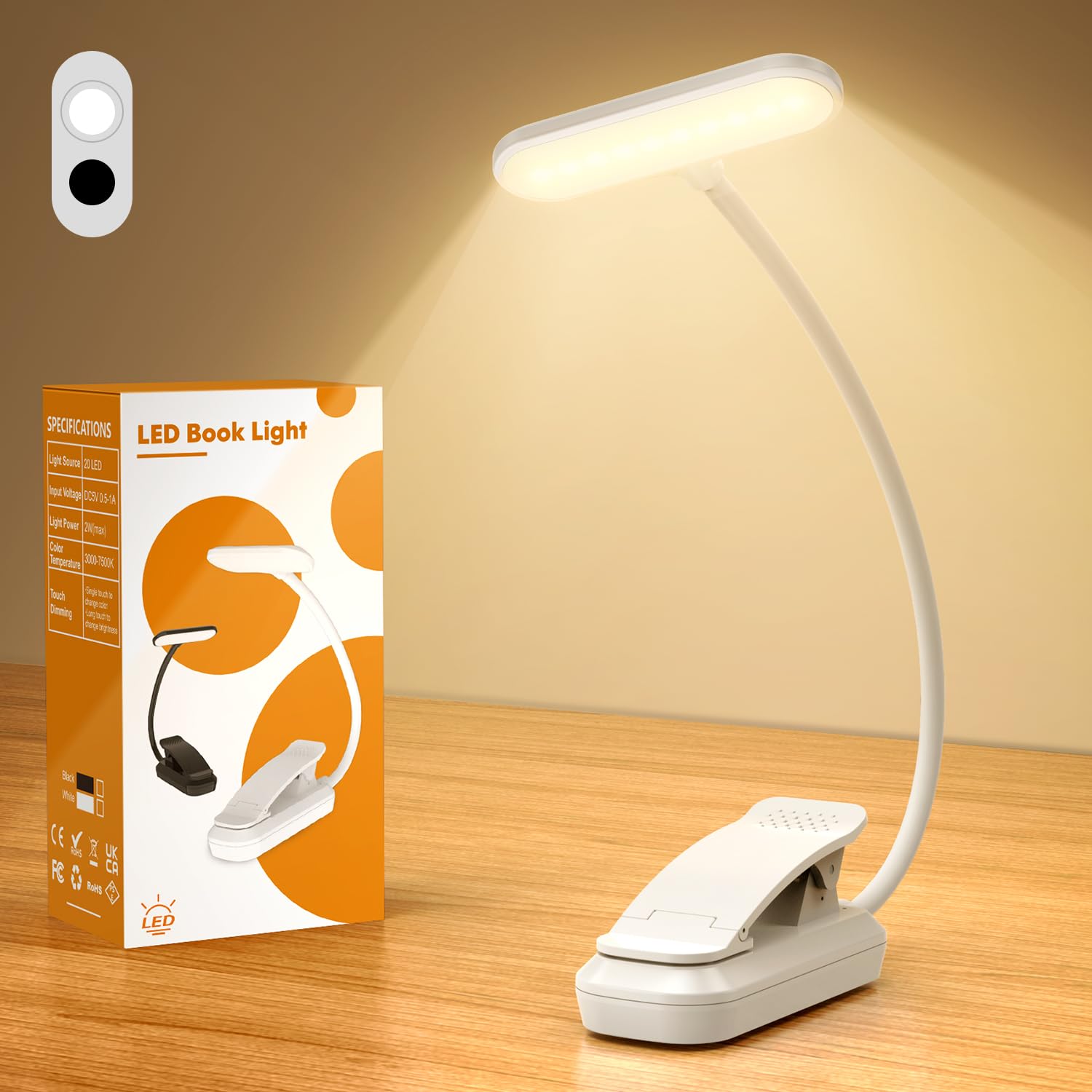 IOHFOI 20 Led Book Light Clip On  USB Rechargeable Reading Light  Eye Caring 3 Color Temperatures  Adjustable Brightness  Portable  Sturdy Clamp Light Suitable for Traveling and People Studying Etc.