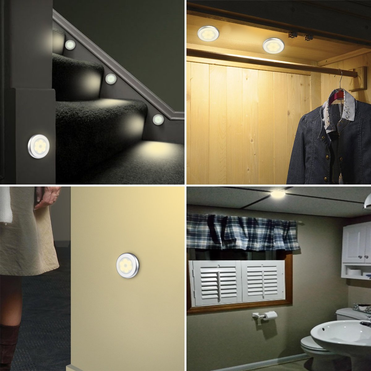 AMIR Motion Sensor Light - Cordless LED Night Light, Warm White, Pack of 3, Ideal for Hallway, Closet, Bathroom, Kitchen