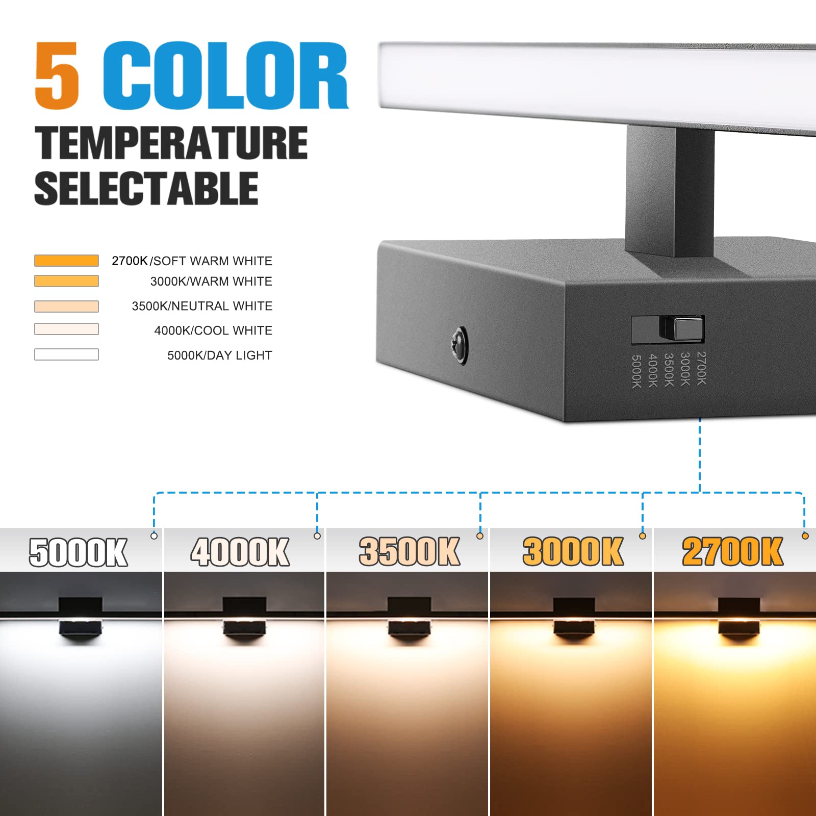 Volisun Modern Bathroom Vanity Light 31.5 Inch, 18W Dimmable 5Cct Led Bathroom Light Fixture Over Mirror, Black Bar Vanity Light