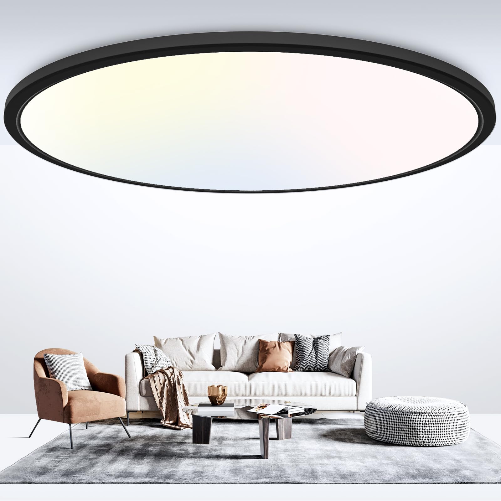 libtit 20 Inch LED Ceiling Light, 5000LM 50W Large & Bright Flush Mount Lighting Fixture, 3000K/4500K/6000K White Round Flat LED