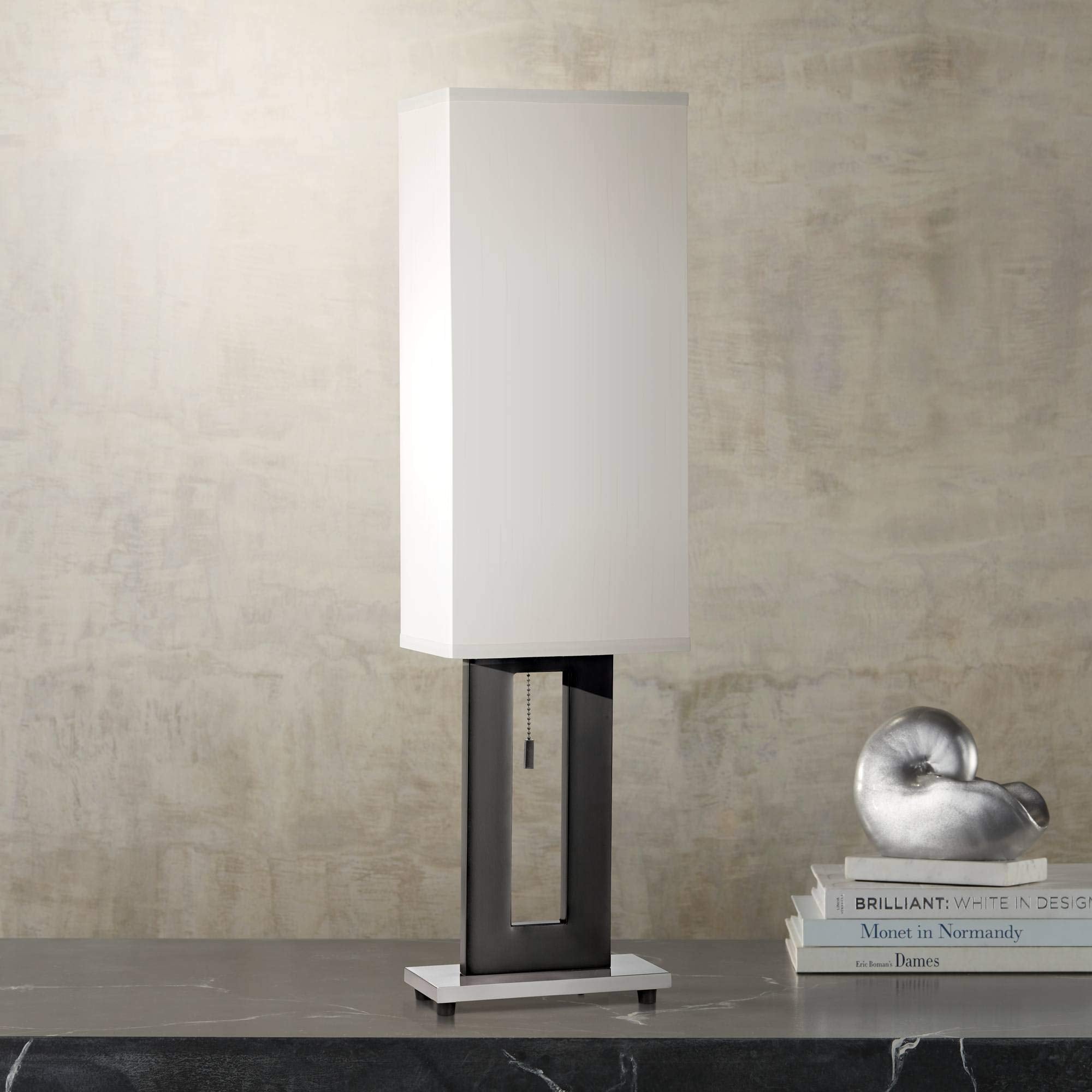 360 Lighting Modern Table Lamp - 30 Tall, Black & Nickel Metal Base, Off White Shade, Model 33009, Ideal For Living Room & Bedroom