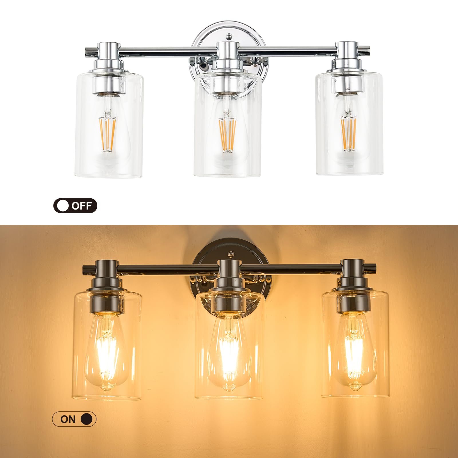ALAISLYC Bathroom Light Fixtures Wall Sconce Light with Clear Glass Chrome 3 Lights Bathroom Lighting Over Mirror Vanity Lights