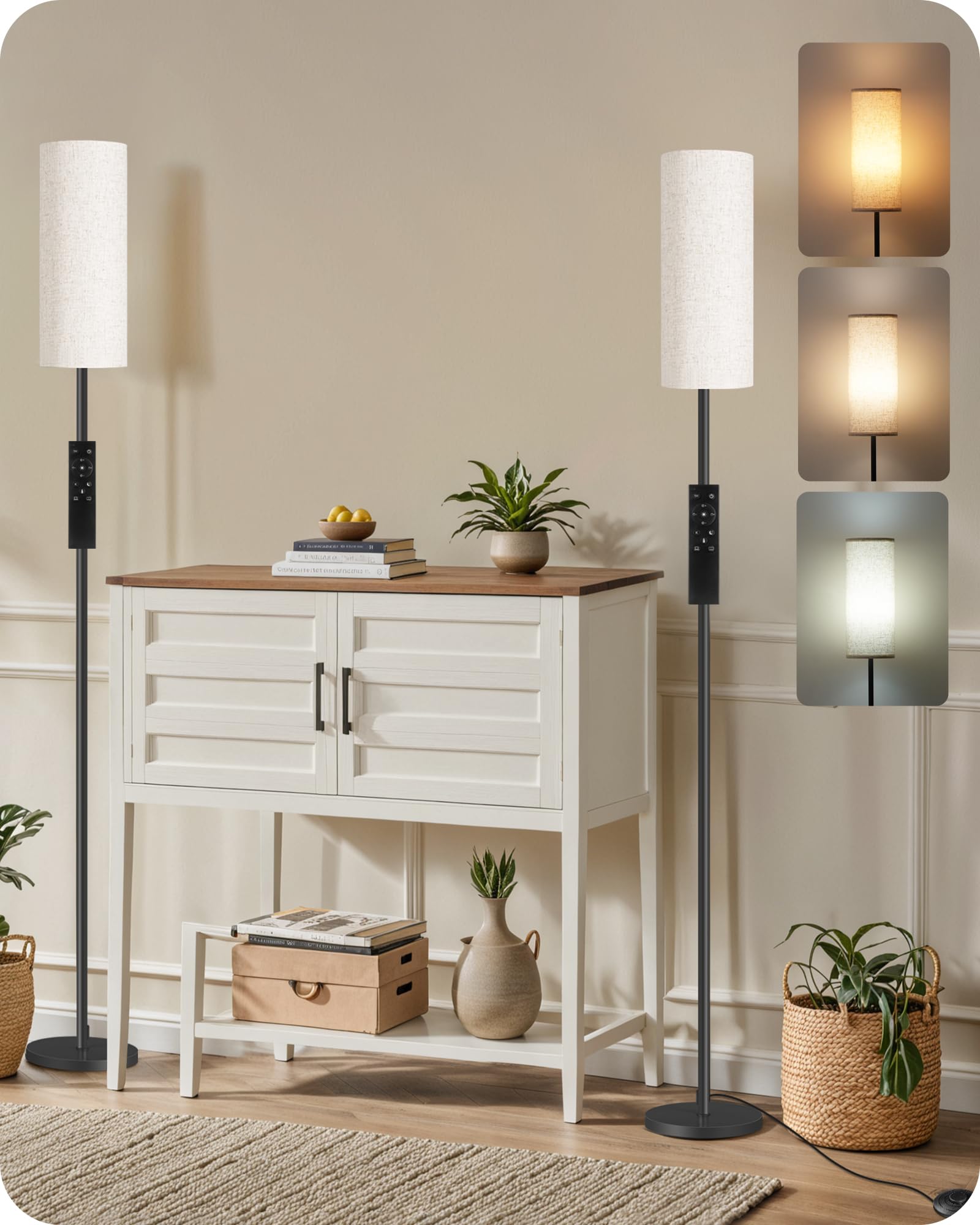 2 Pack Dimmable Floor Lamps for Living Room with 2 Remotes and Foot Switch, Corner Floor Lamp for Bedroom, 66'' Standing Tall La