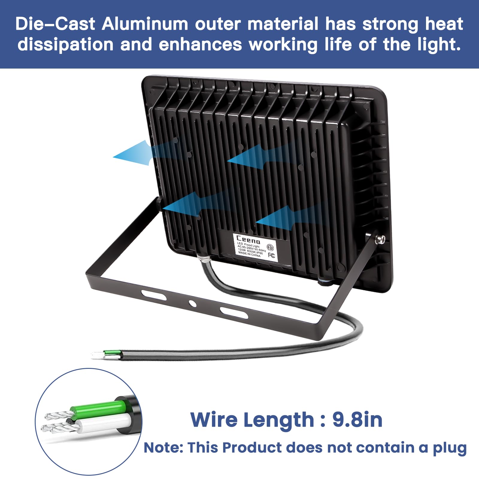 Ceena 2 Pack 120W Hardwired Led Flood Light Outdoor, 12000Lm Super Bright Floodlight, Ip66 Waterproof 6000K Daylight White Exter