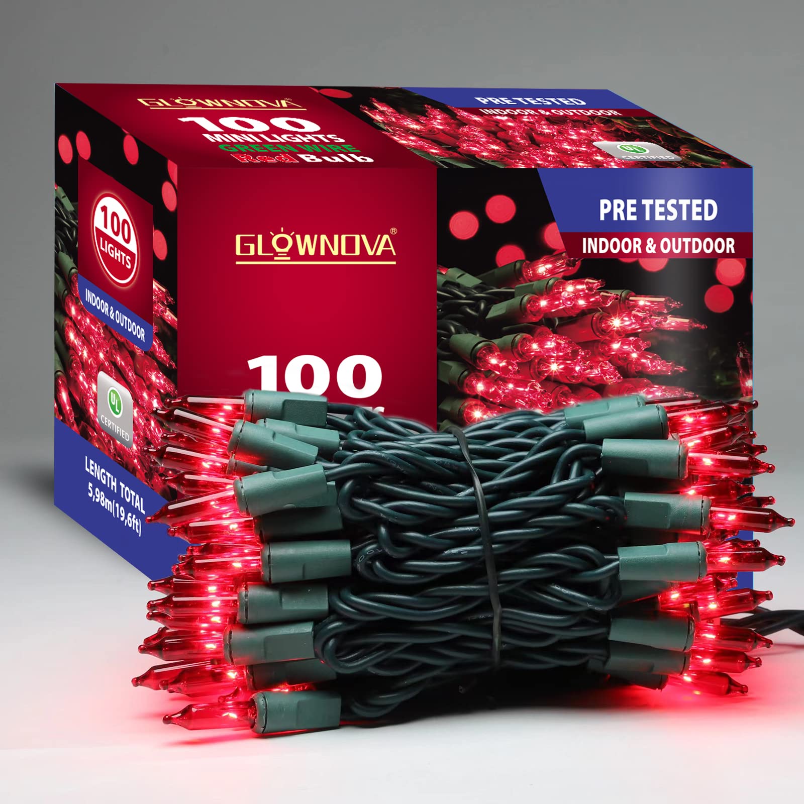 Glownova Green Wire Red Incandescent Bulb 100 Mini String Lights For Indoor Christmas Tree Garland Birthday Wedding Party Festival Decoration