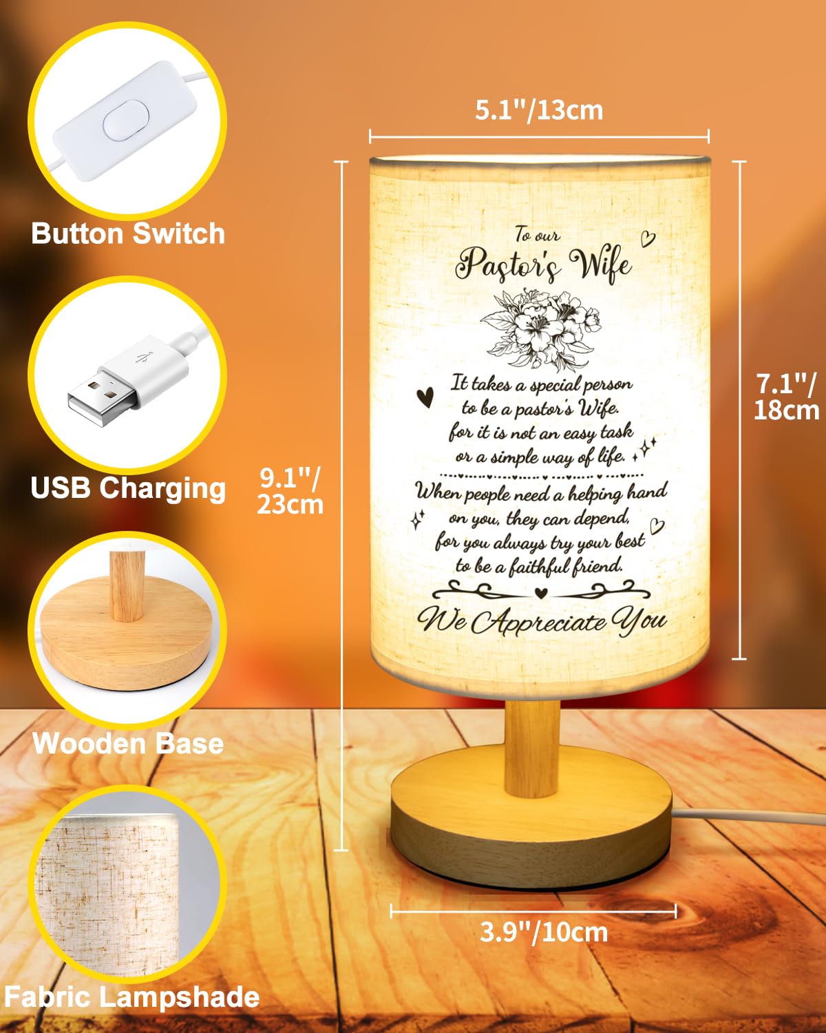 Souhoney Pastor S Wife Appreciation Gifts  Pastors Day Gifts For Pastor S Wife  Clergy Appreciation Gifts For Pastor Wife  Table Lamp With Appreciation Words