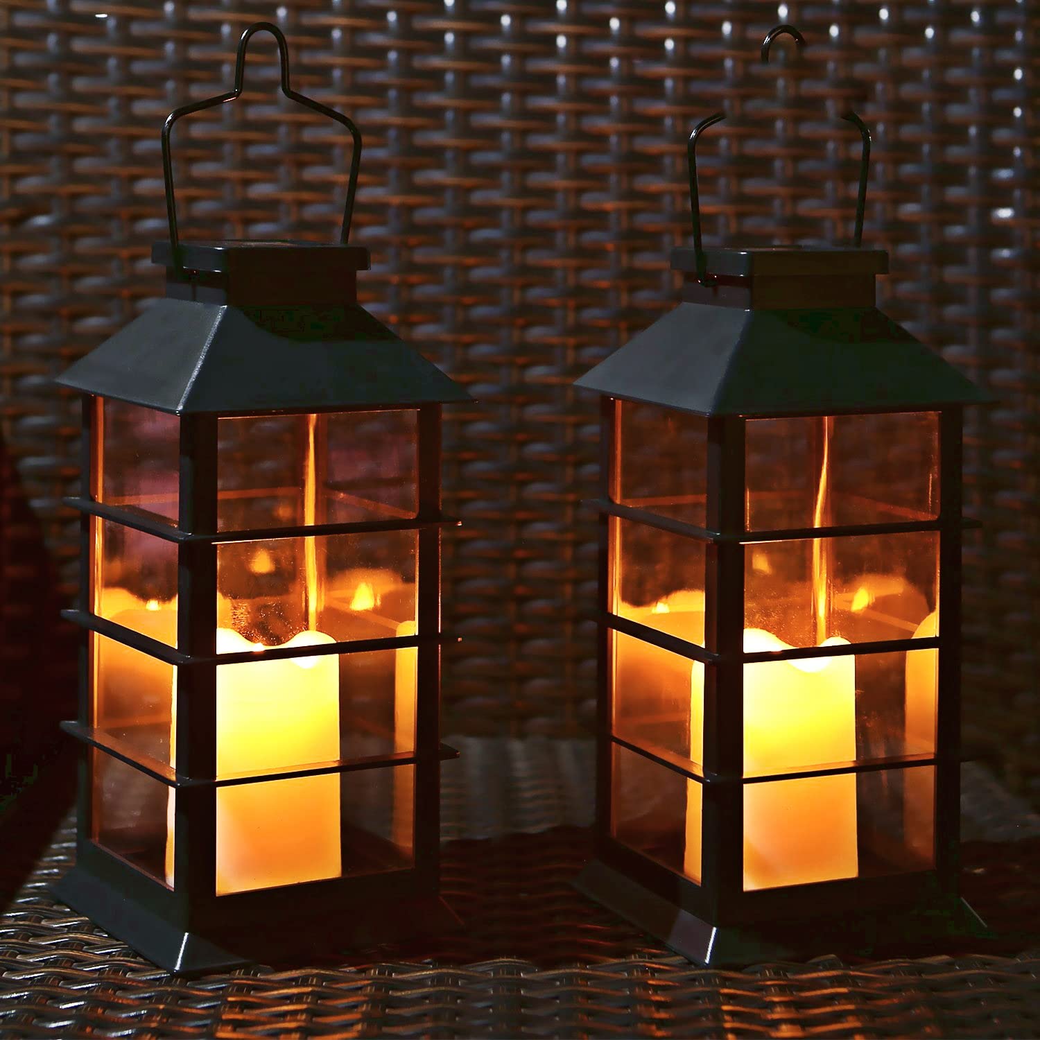 Tomshine LED Solar Lanterns - Waterproof Flickering Flame Candle Lights for Outdoor, Black, 2 Pack, Model LT102