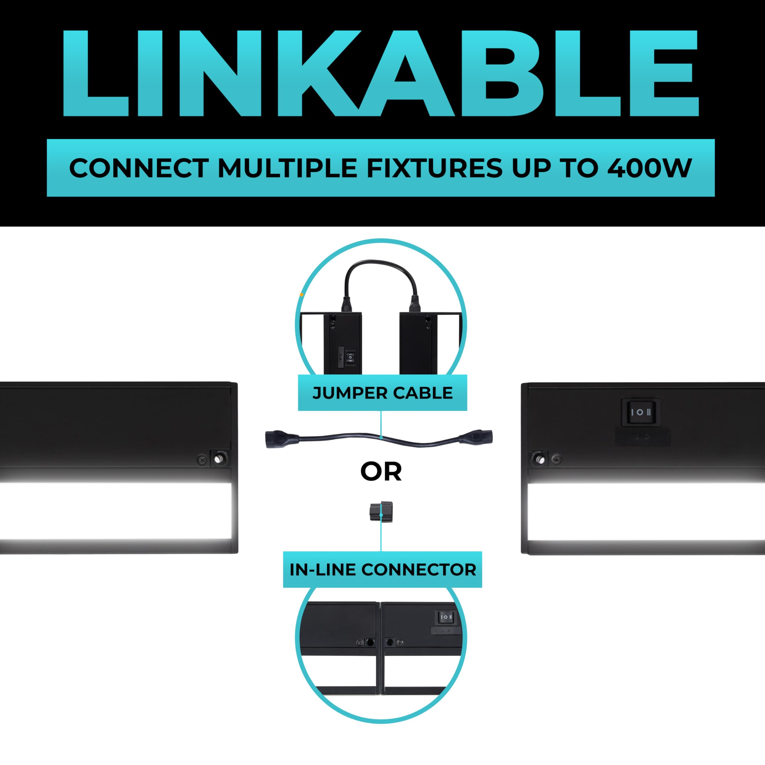Led Under Cabinet Lighting Hardwired - Linkable Undercabinet Lights For Kitchen - 3Cct 18 Inch Black Finish - Undercounter Dimmable Plug In Light Or Hard Wired - Under Counter Fixture Direct Wire