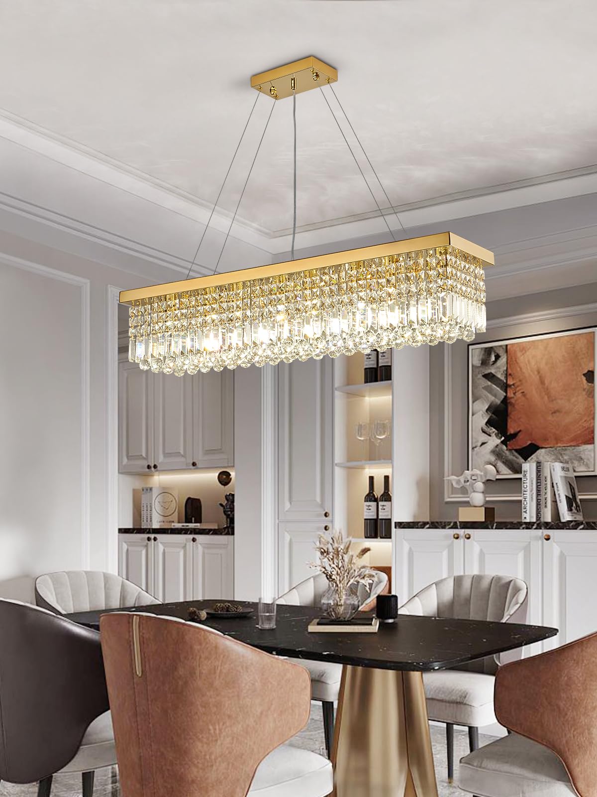 Siljoy Modern Crystal Chandelier, 8 Lights, Gold, K9 Crystal, L40in  x W10in  x H10in , Stainless Steel, Model 718687229644