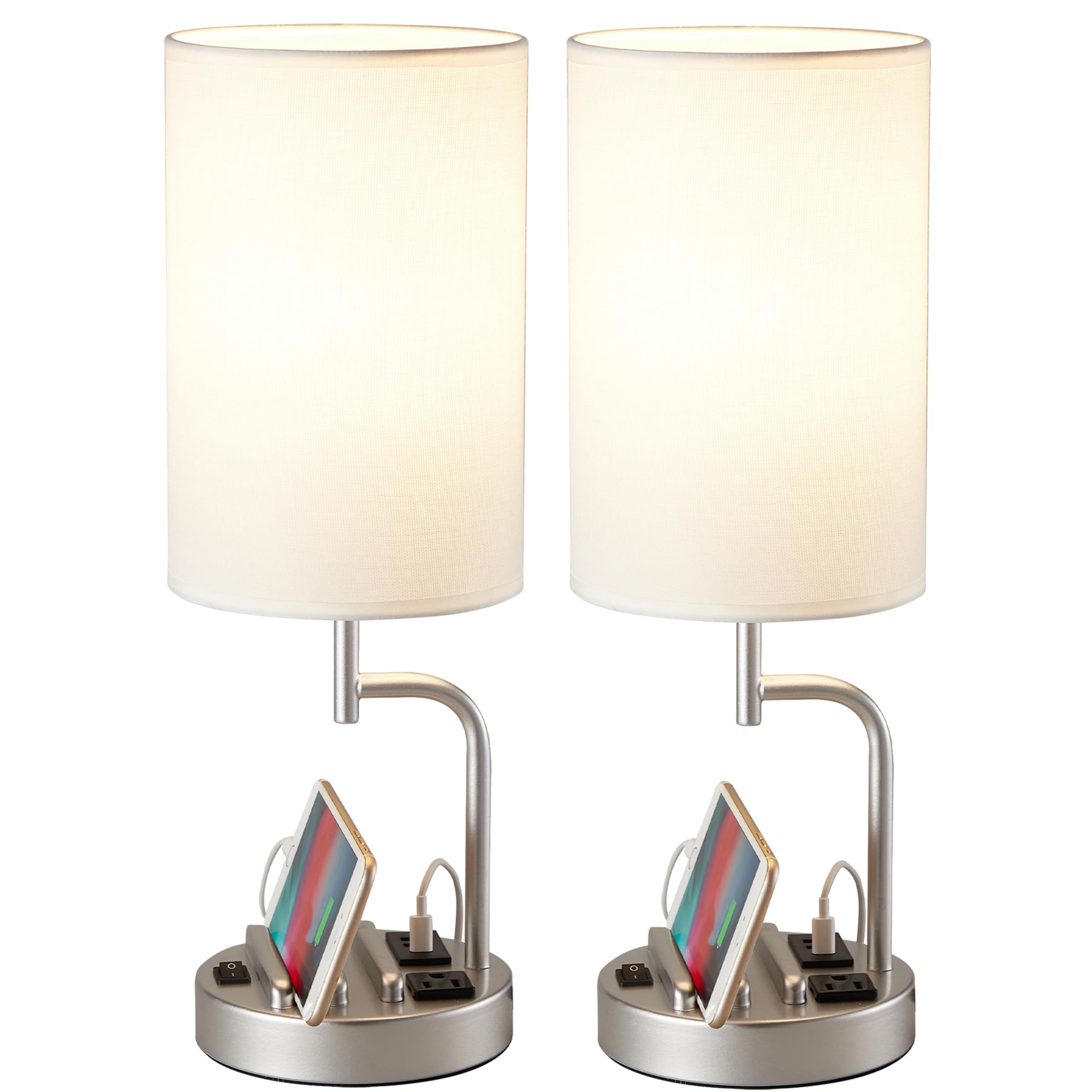 Dreamholder Table Lamp with 3 USB Charging Ports, Modern Desk Lamp with AC Outlet and Phone Stands, Perfect Bedside Lamp for Bed