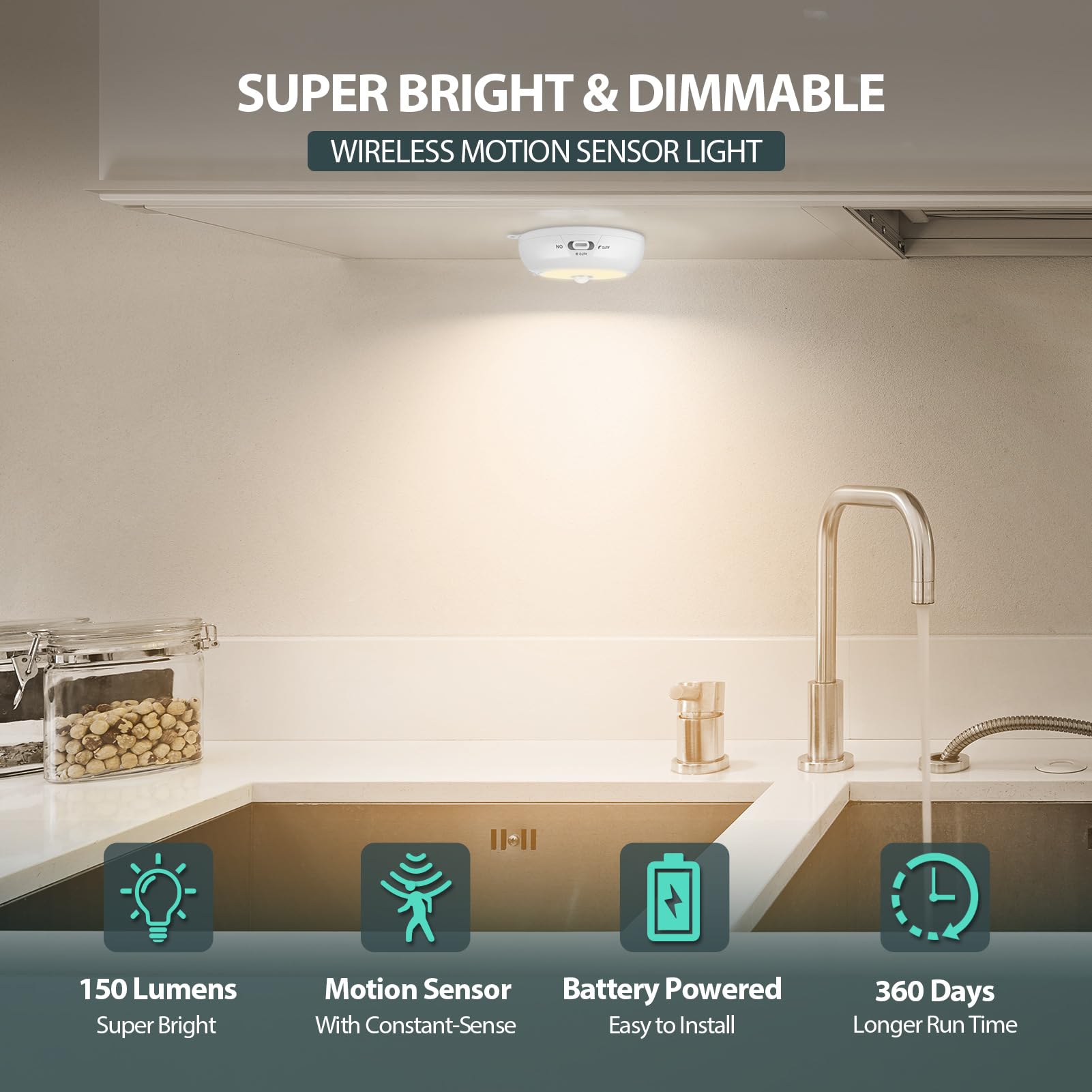 Reoshine Under Cabinet Lighting  Led Puck Lights Aa Battery Operated  Closet Lights Motion Sensored For Kitchen  Shelf  Dimmable & Magnetic  3000K Warm White (6 Pack)