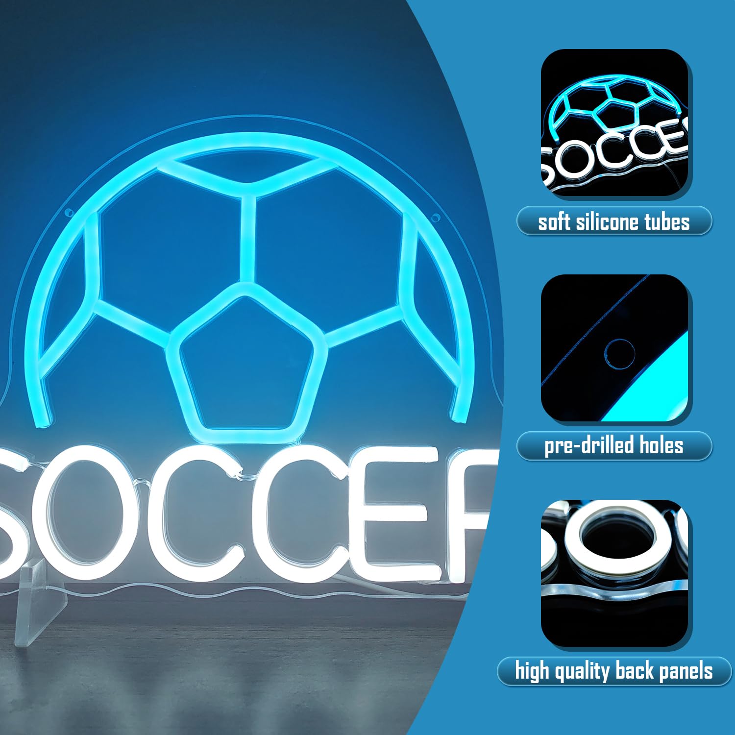 Soccer Neon Sign for Wall Decor Dimmable Soccer Word Led Neon Light Signs Neon Soccer Ball Sign Light Up Sign for Bedroom Birthd