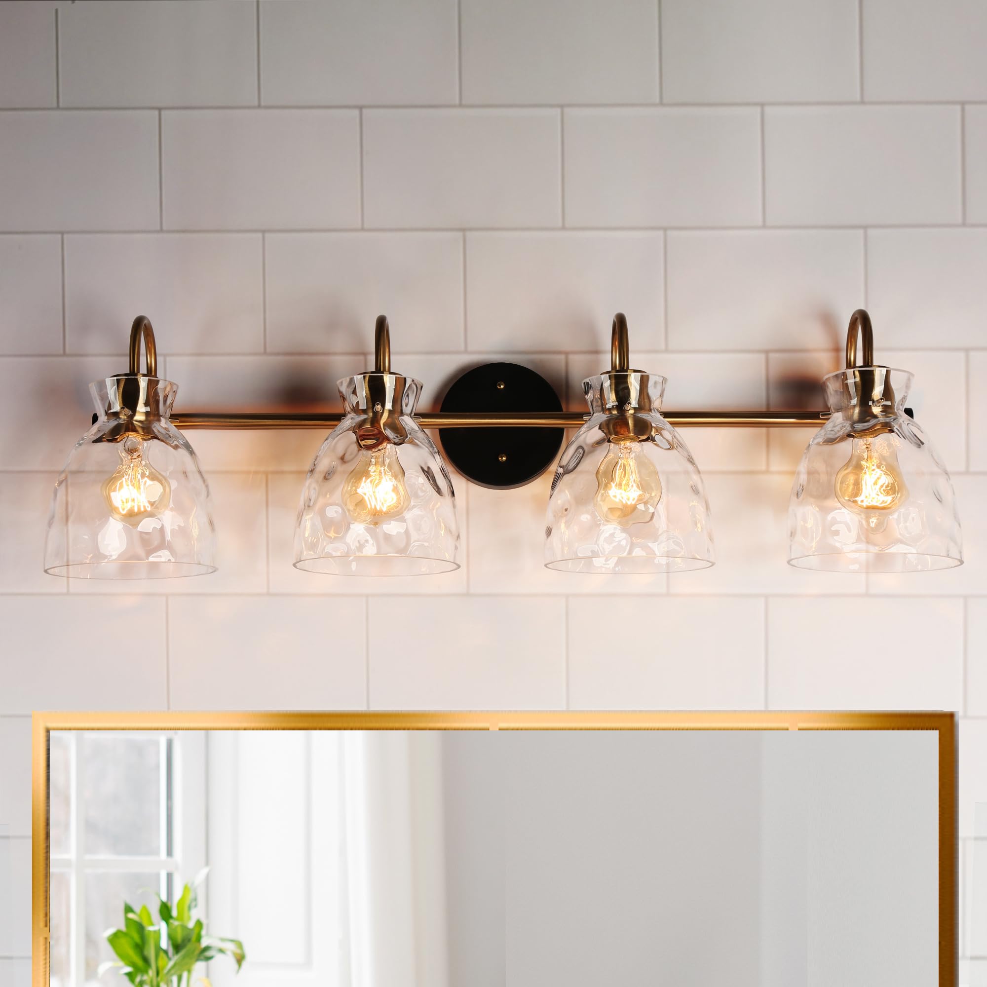 KSANA Bathroom Light Fixtures, 31 Large Vanity Lights Over Mirror 4 Light Bathroom Lighting with Textured Glass Mid-Century Mode