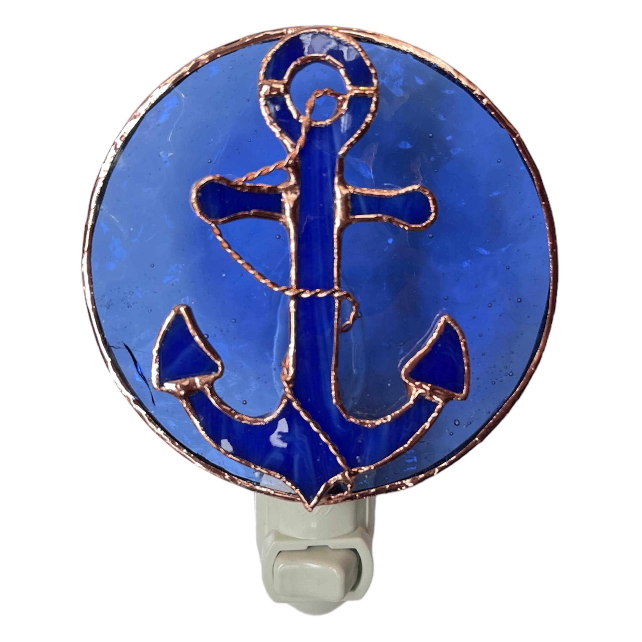 Gift Essentials Blue Anchor Plug in Night Light - Stained Glass Nightlight with On/Off Rocker Switch - Includes One 4 Watt Repla
