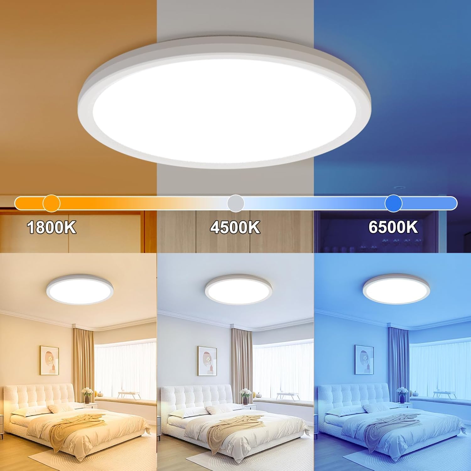 Amazefan 12 Inch Led Dimmable Ceiling Light - 24W 2400Lm Modern Lamp With Remote Control - 6W Night Light - Warm White Led Flush