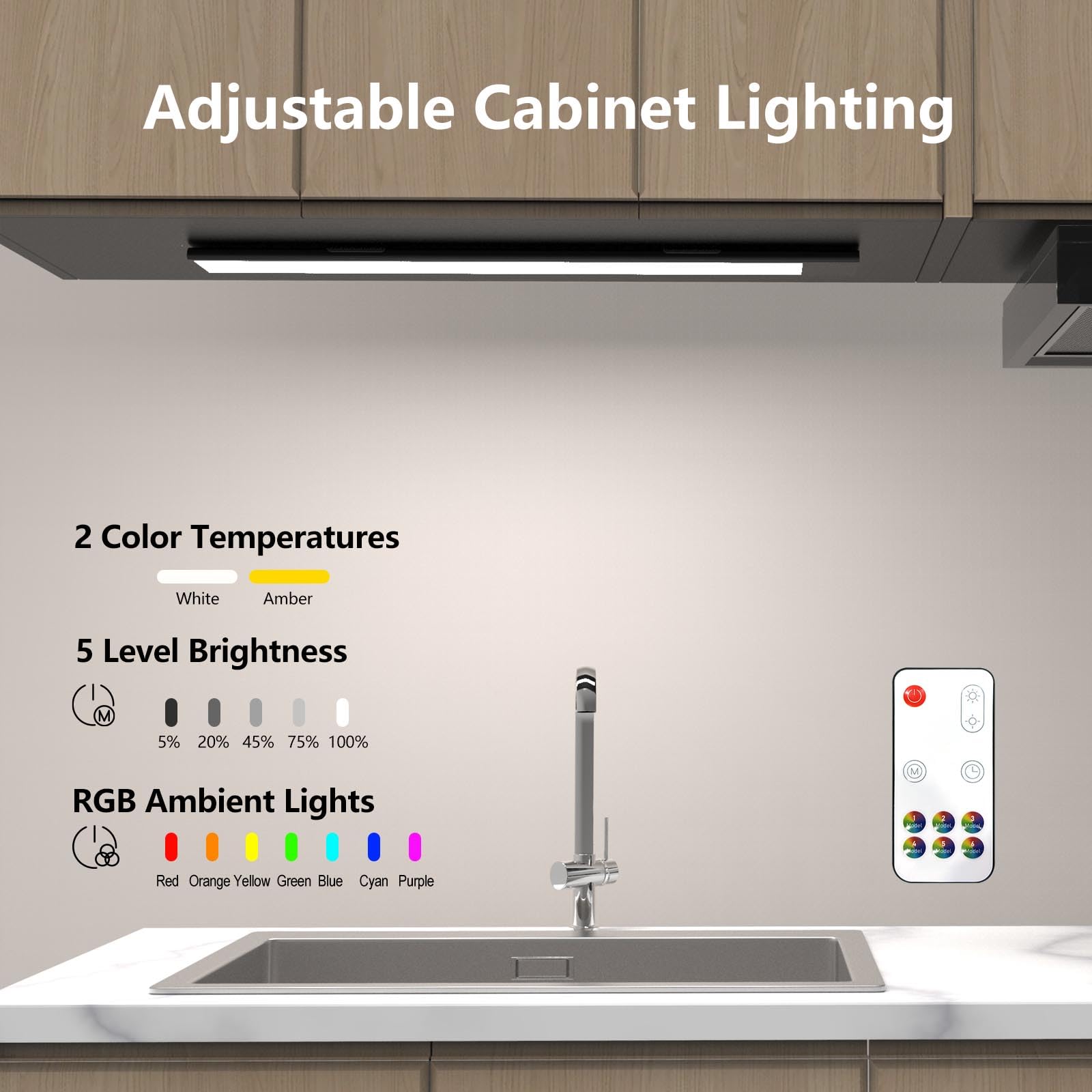 Kitloo Led Under Cabinet Lights, Color Changing Rechargeable Rgb Lighting With Remote Control