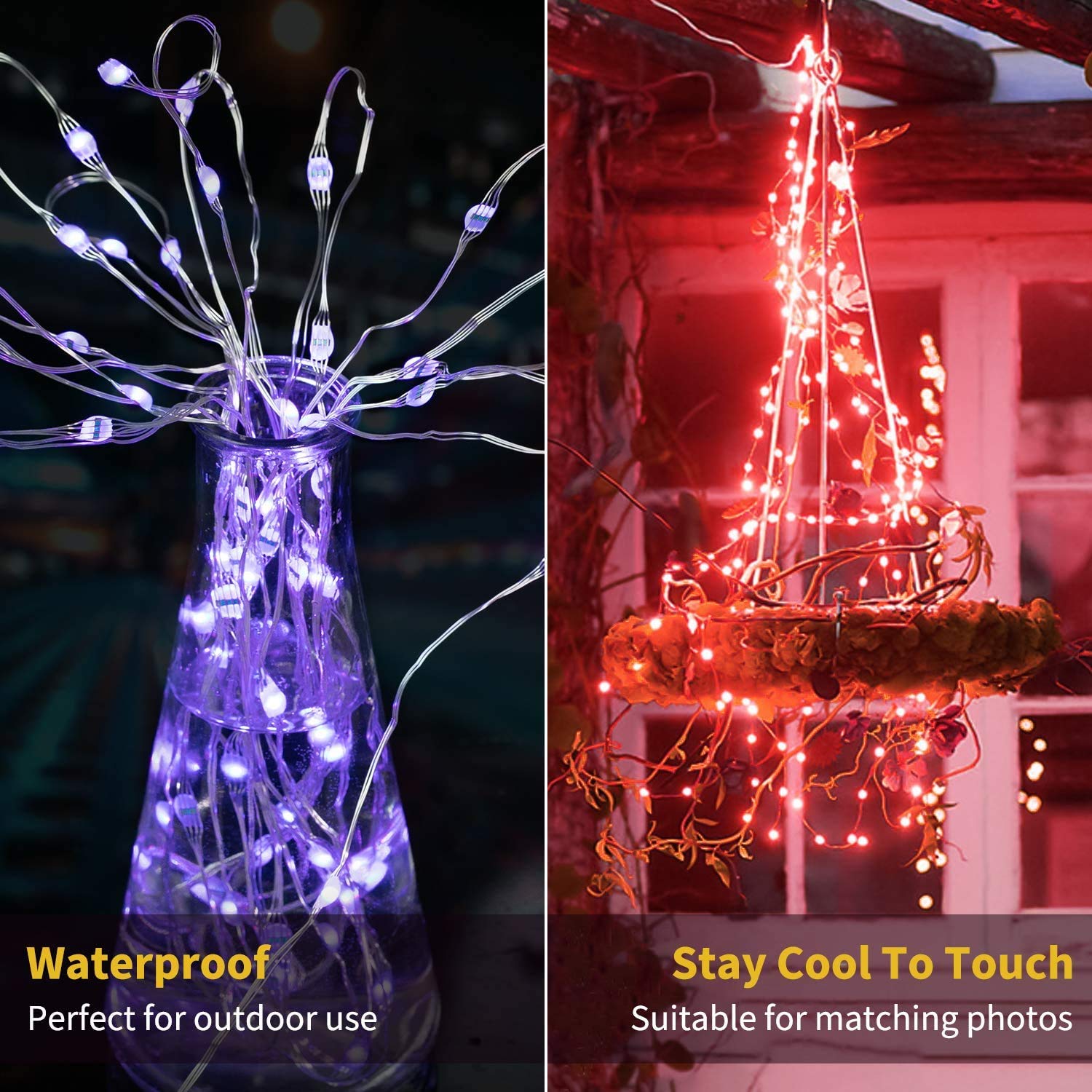 Tensteed Fairy Lights Battery Operated Twinkle Lights With Multicolor Changing, 50 Led, 16.4Ft Silvery Copper Wire, Remote Included. Perfect For Party, Wedding, Christmas Décor - 2 Pack