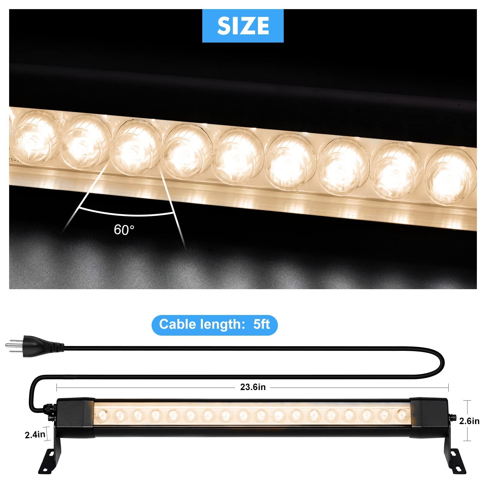 nanzgecc 36W Outdoor Wall Washer Light Bar, 2FT Waterproof 2700K Warm White, Aluminum Housing, 120V, 2 Pack