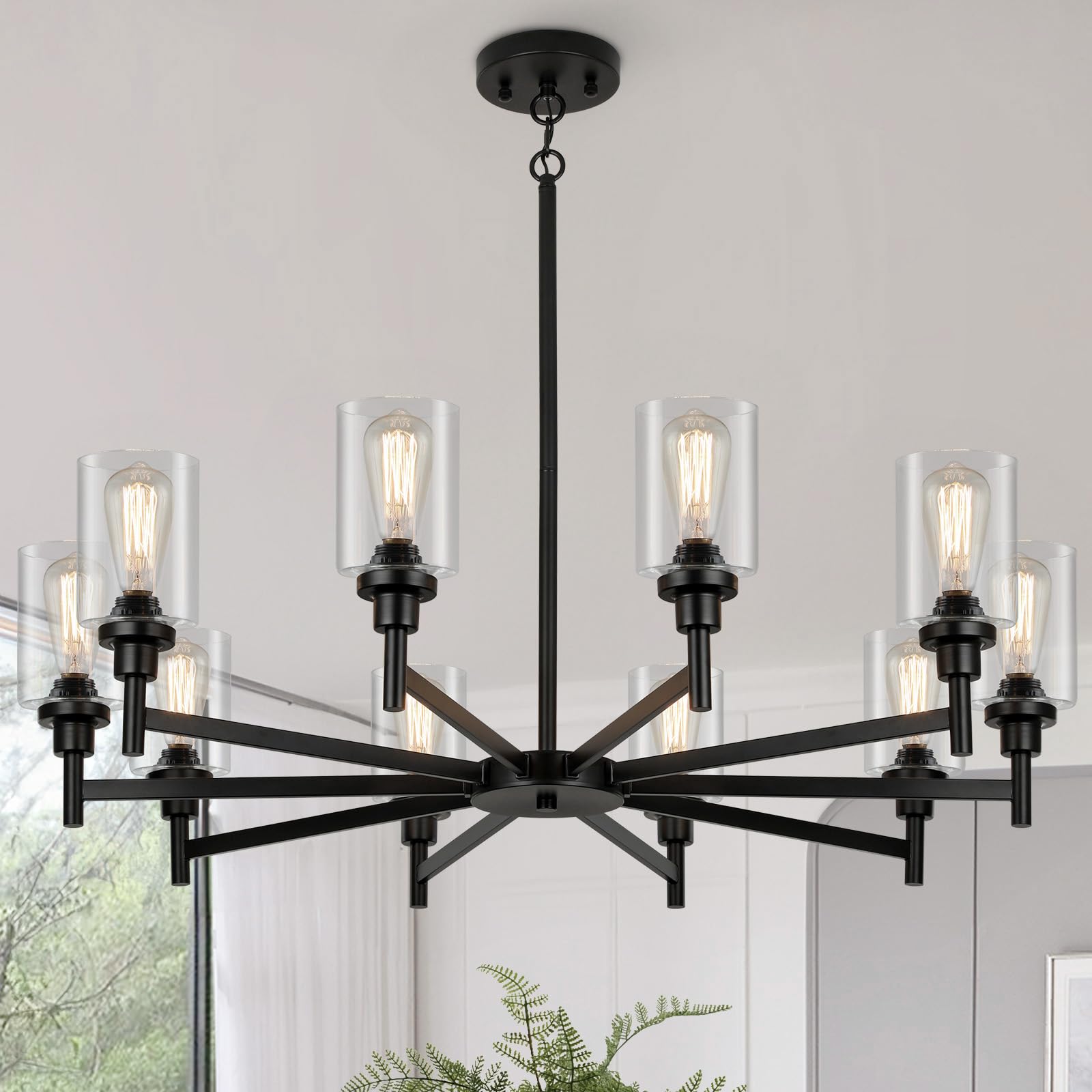 LIGHTDAMY 10-Light Black Farmhouse Chandelier - Metal Rustic Hanging Light Fixture for Dining Room, Living Room, Foyer, Staircase