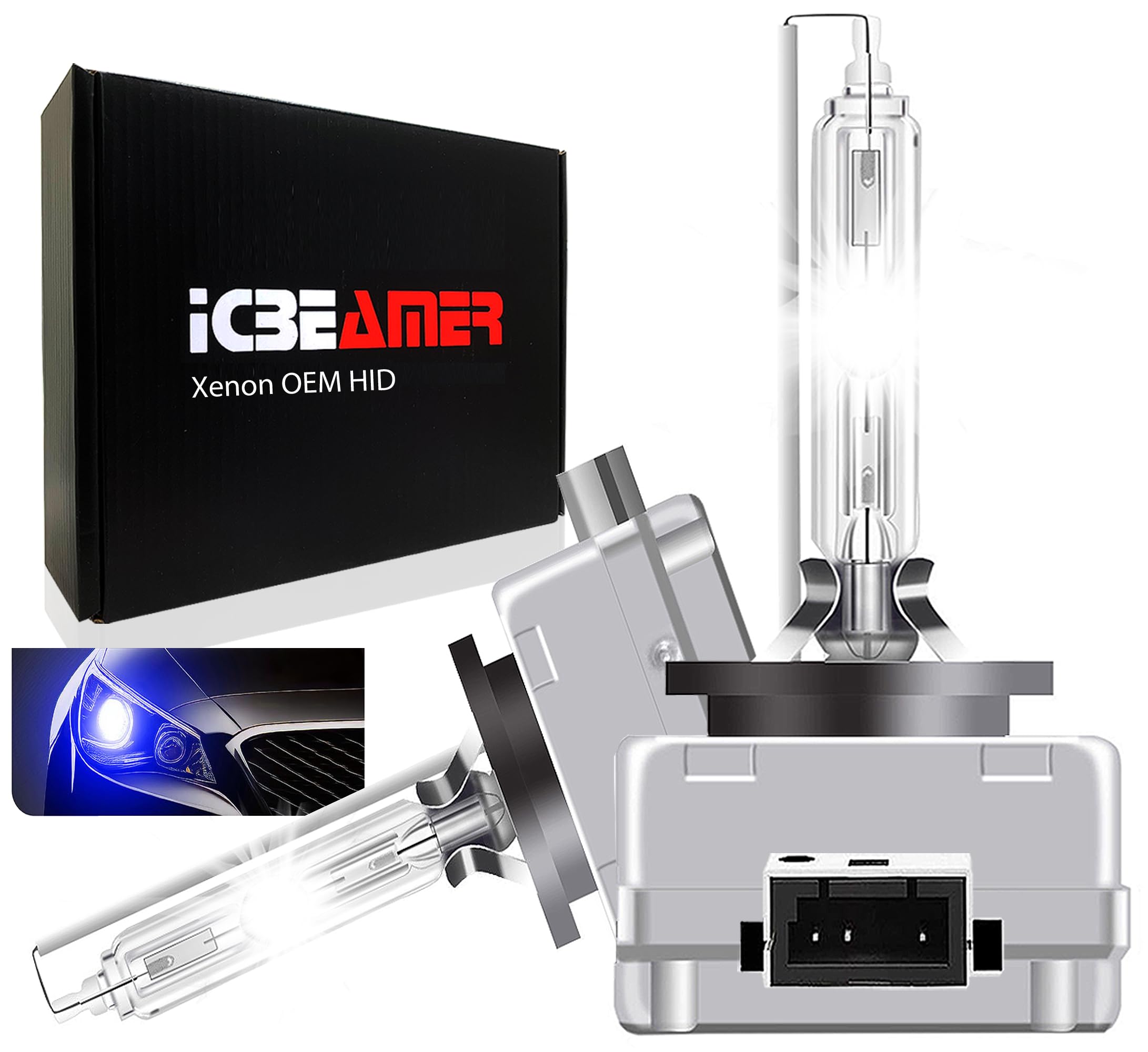 ICBEAMER D3C/D3R/D3S HID Headlight Bulb for Low Beam High Beam | 35W 30000K Dark Blue Xenon Replacement Bulbs | IP68 Waterproof
