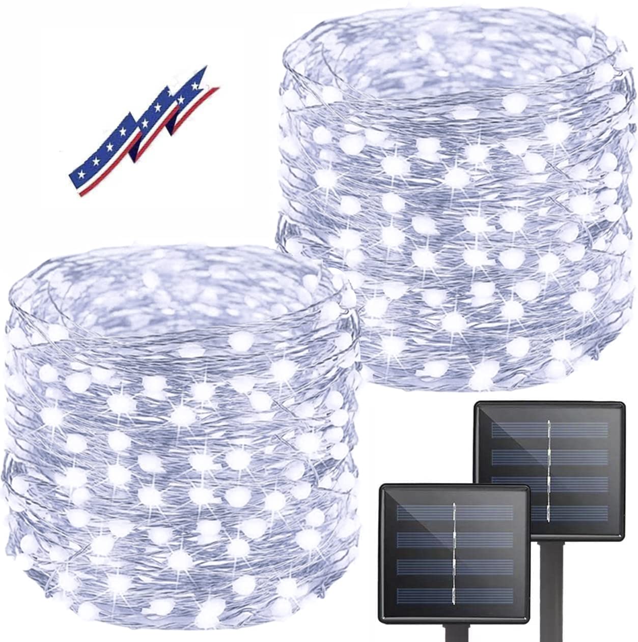 Solar String Lights Outdoor, 2-Pack Total 80FT 200 LED Solar Christmas Twinkle Lights Outside Waterproof Copper Wire 8 Modes Solar Fairy Lights for Garden Tree Party Patio Christmas Decor (Cool White)