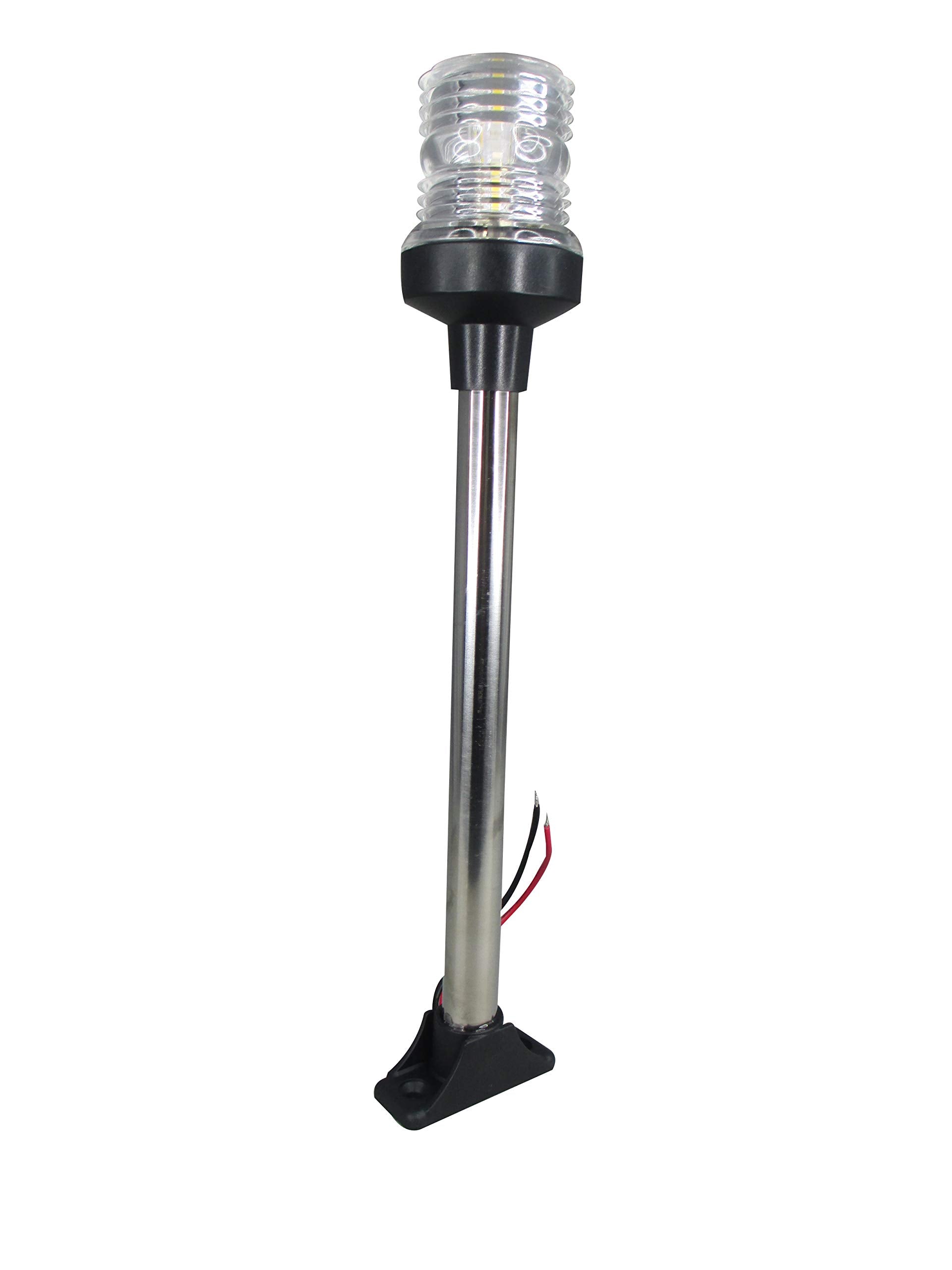 Pactrade Marine 12V Navigation Anchor Light, 360° White LED, Fixed Base (H=12.75in), USCG Certified, Black Housing