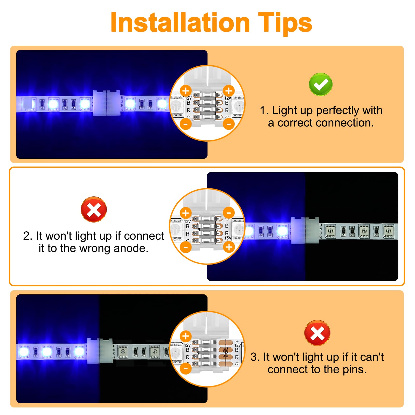 Pmxary 20Pcs 4 Pin Led Strip Connectors For 10Mm Wide Rgb Led Strip Lights, Solderless Unwired Led Light Connectors, Easily Exte