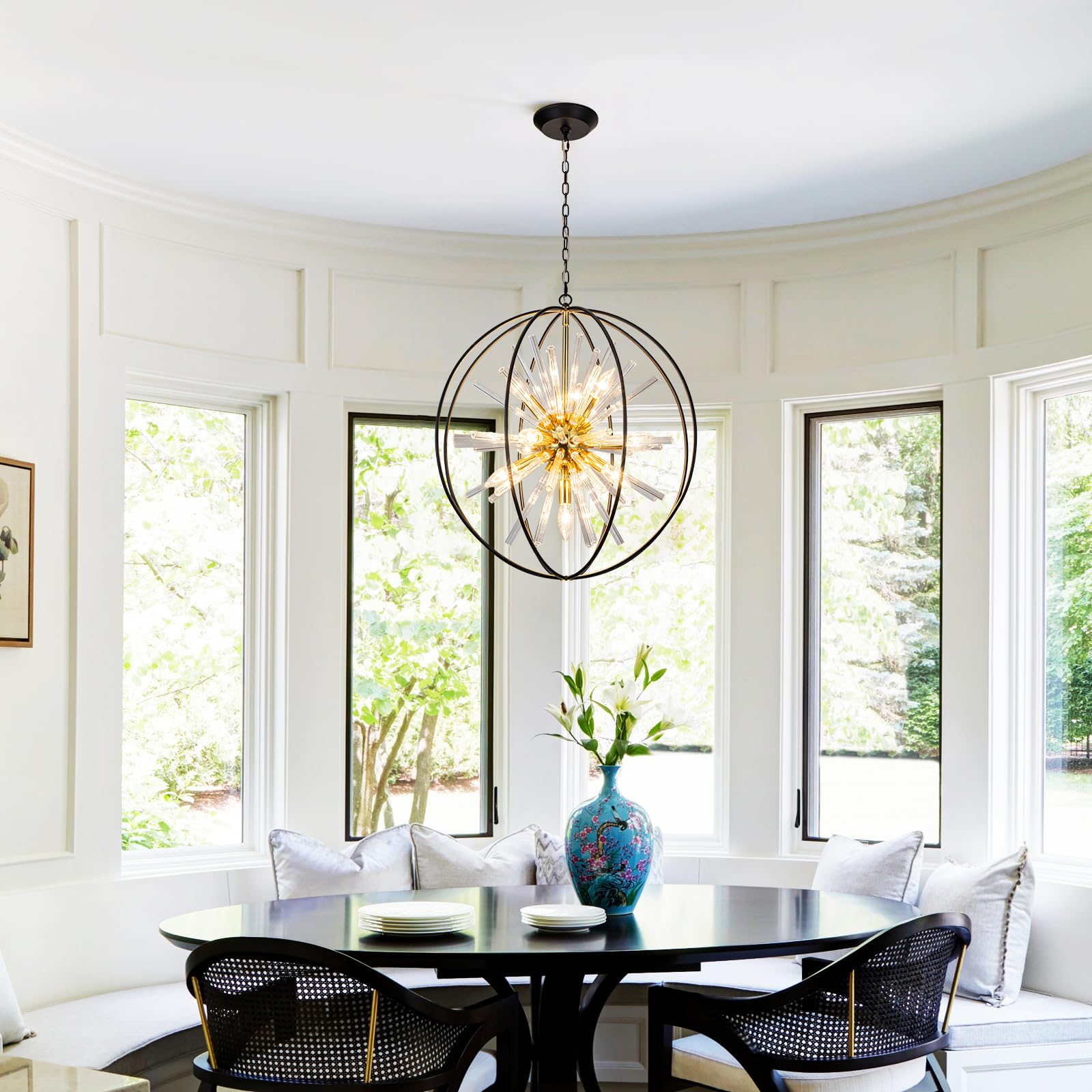 Vezzio 10-Light Black & Gold Crystal Chandelier Pendant Light Fixture D22" for Dining Room, Living Room, Bathroom, Bedroom, Hallway