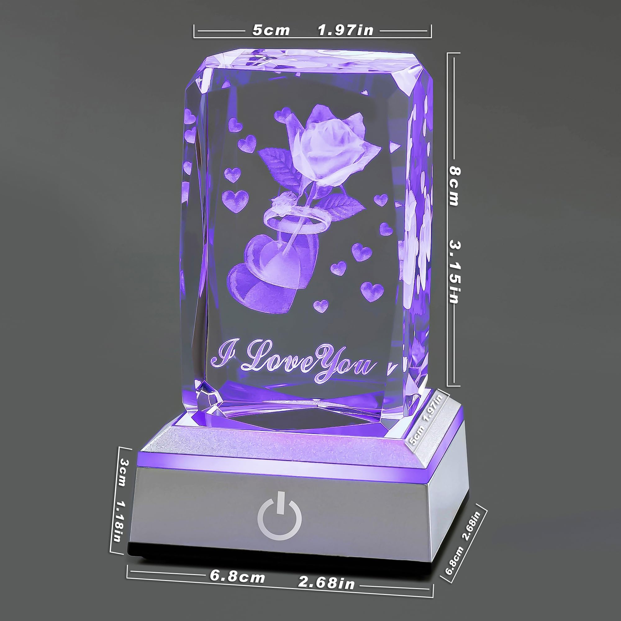 hochance 3D Crystal Nightlight - RingRose Multicolor I Love You Decor Lamp, A-RingRose