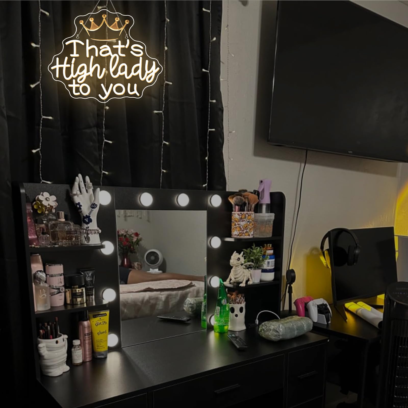 Women Neon Sign Thats High Lady To You Neon Signs For Wall Decor Girl Led Lights Warm White Crown Light Up For Living Room Bedroom Party Girly Room Beauty Salon Makeup Decoration Girls Gifts