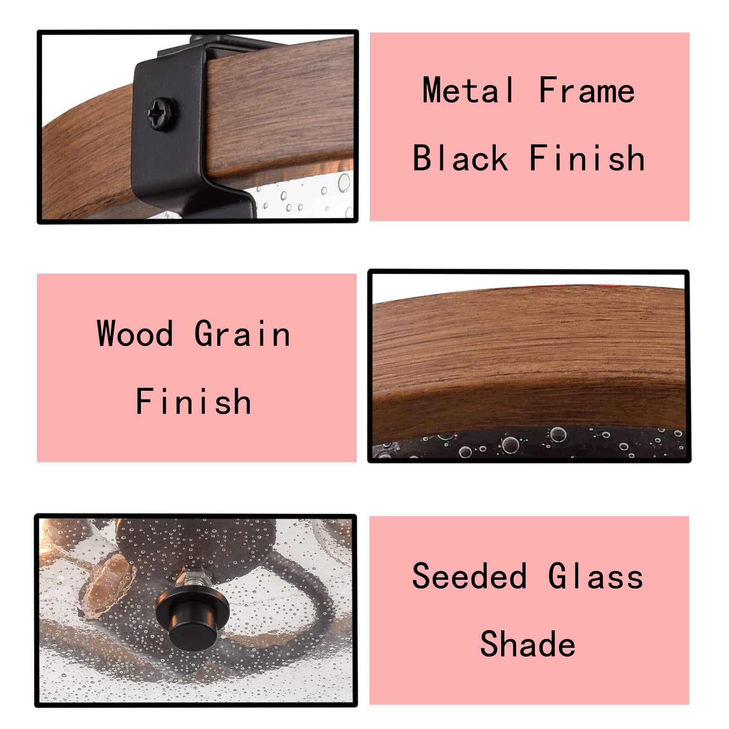 Deynite Farmhouse 2-Light Ceiling Light Fixture, Semi Flush Mount Ceiling Light With Seeded Glass Shade, Rustic Retro Ceiling La