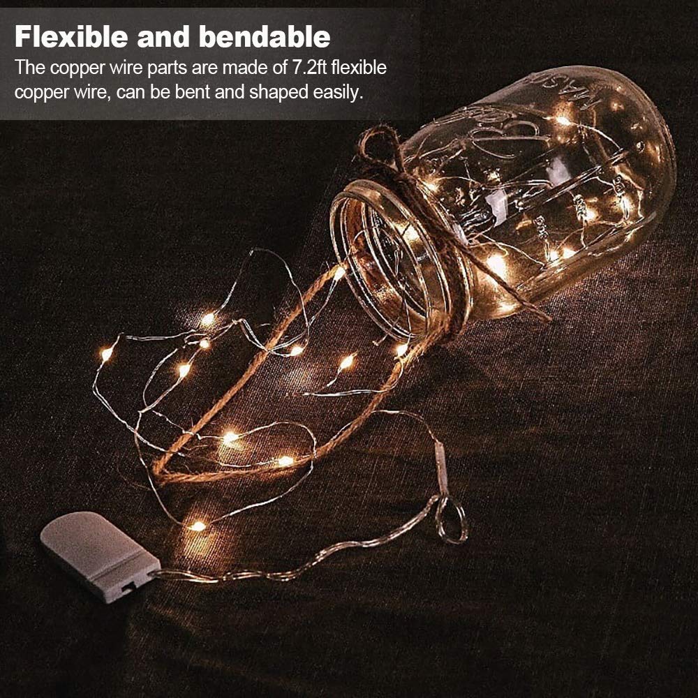 MUMUXI 24 Pack 7.2ft Fairy Lights, 20 LED String Lights, Waterproof Silver Wire, Warm White for Indoor Outdoor Use
