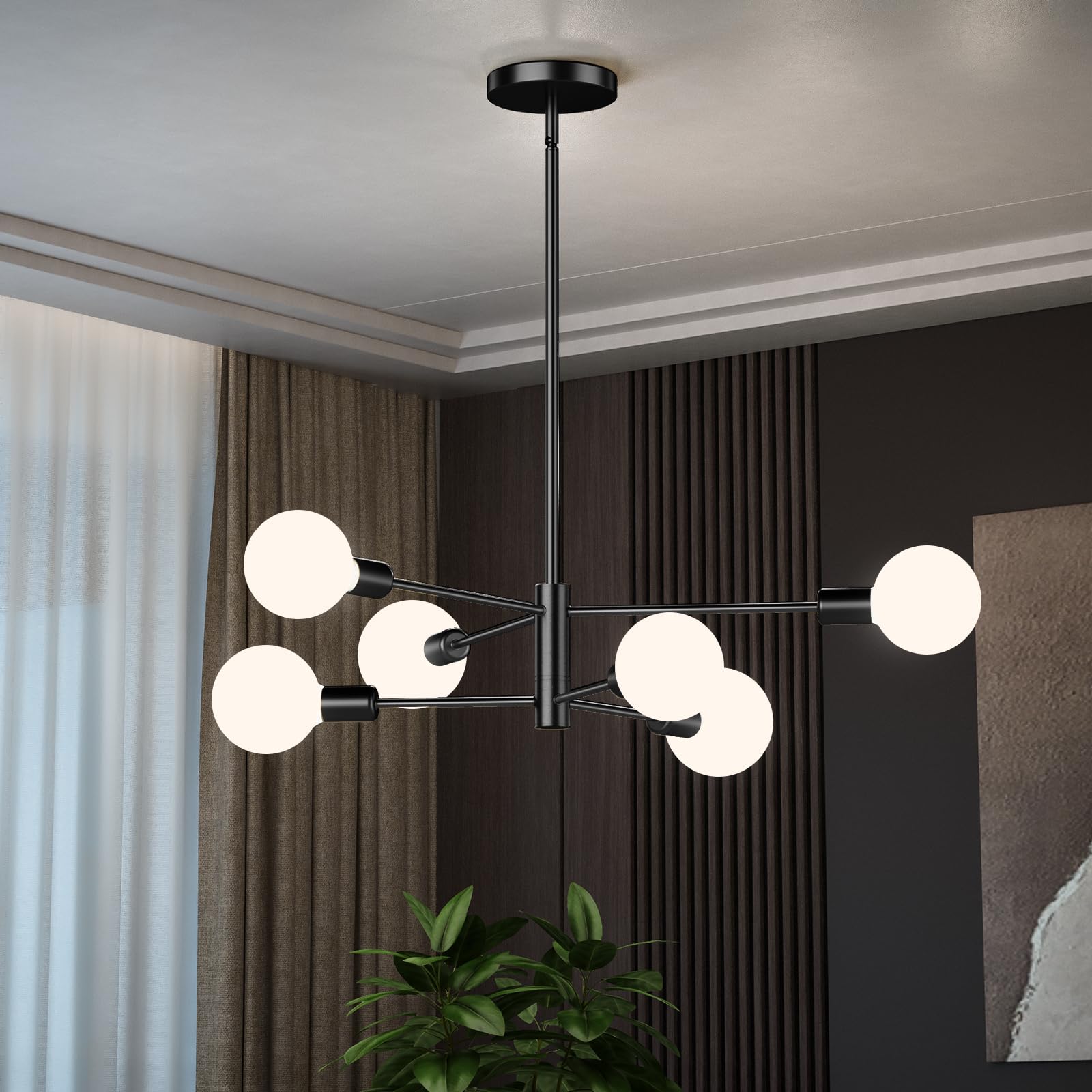 EUGITRAINS 6-Light Modern Sputnik Chandelier, E26 Base Branch Height Adjustable,Mid Century Chandelier Pendant Light for Dining 